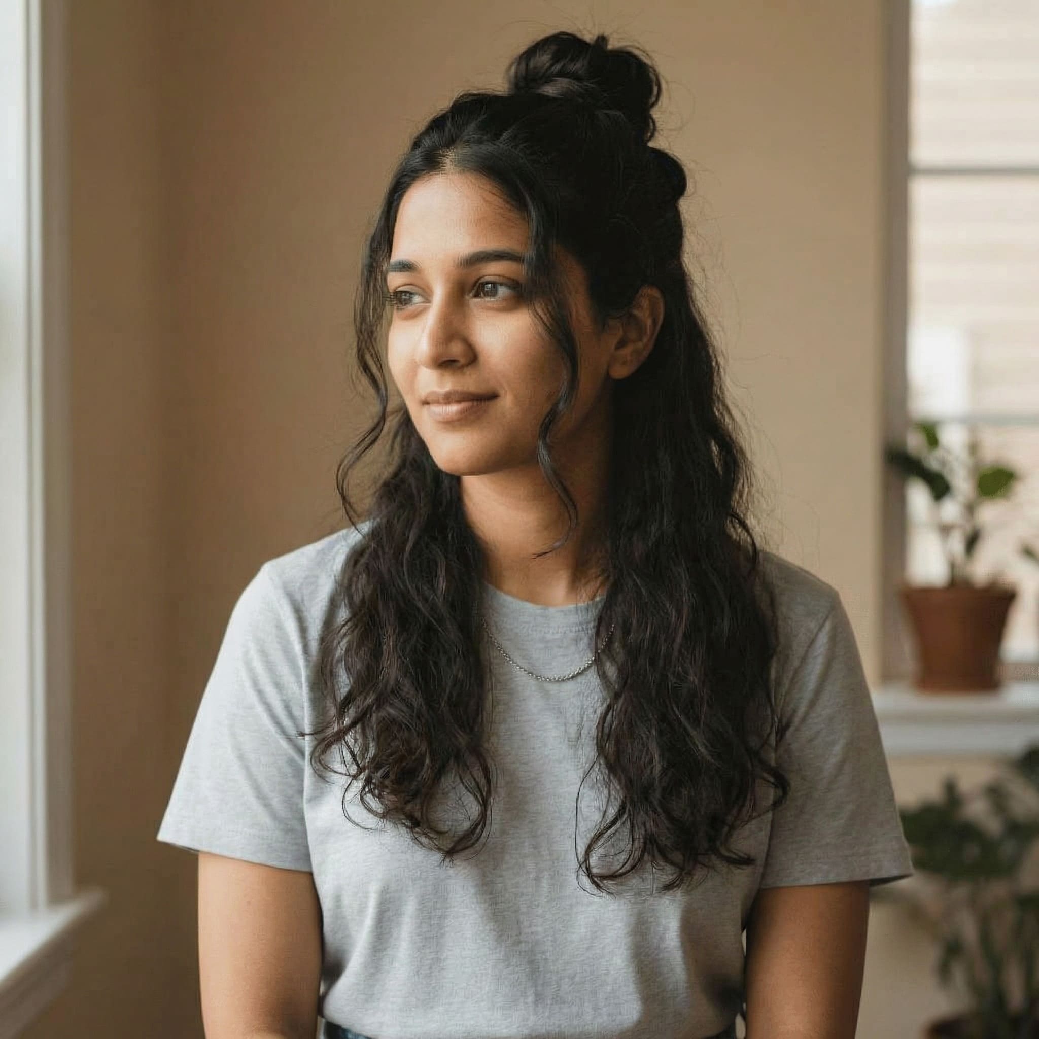 AI-generated half-up twisted bun hairstyle using Gemini AI