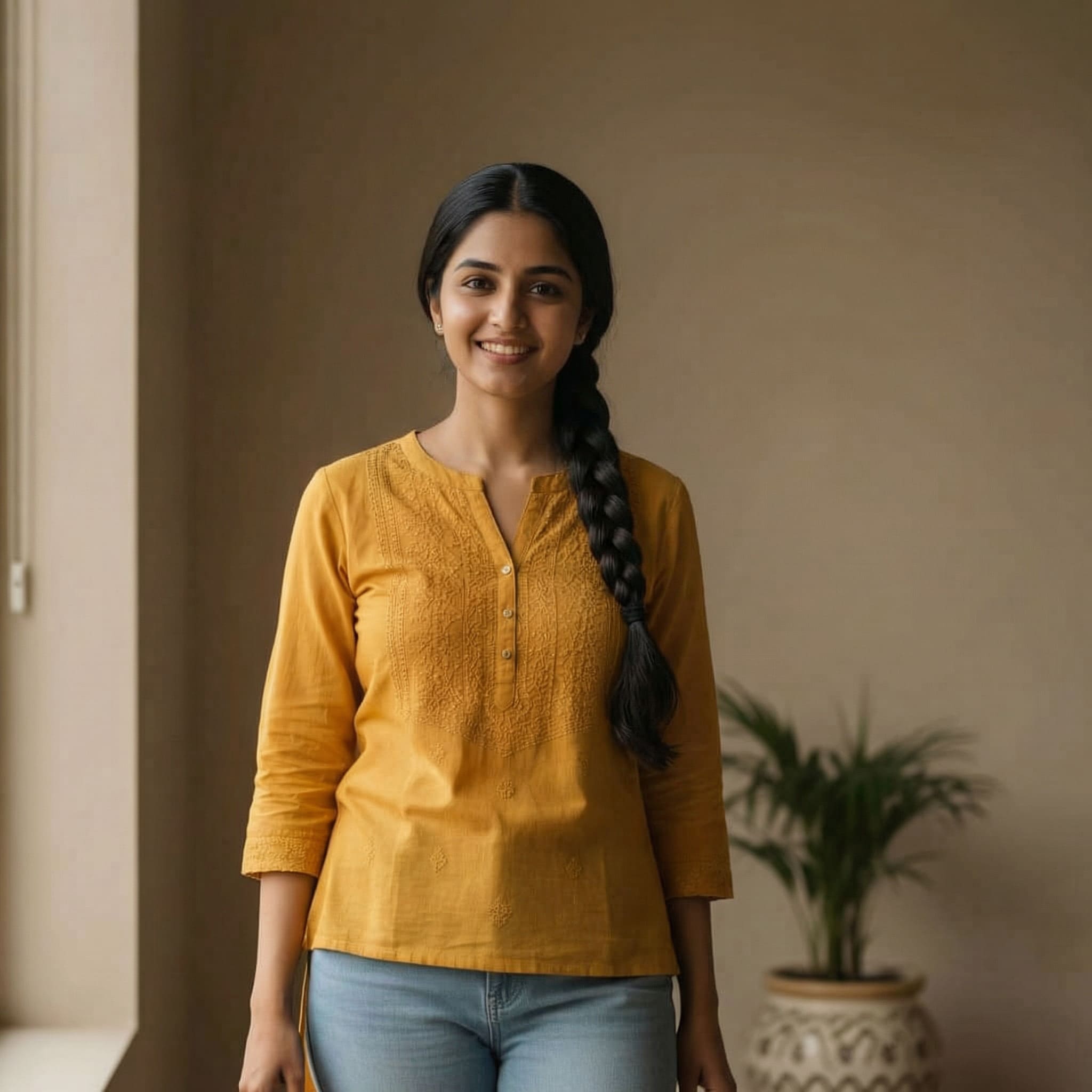 AI-generated long oiled braid hairstyle using Gemini AI