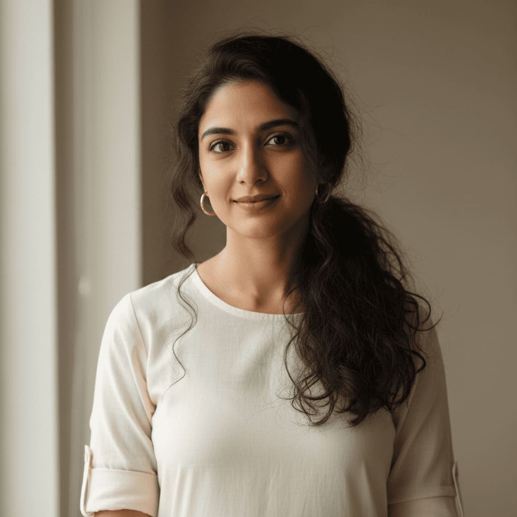 Reference photo before AI-generated loose wavy saree hairstyle