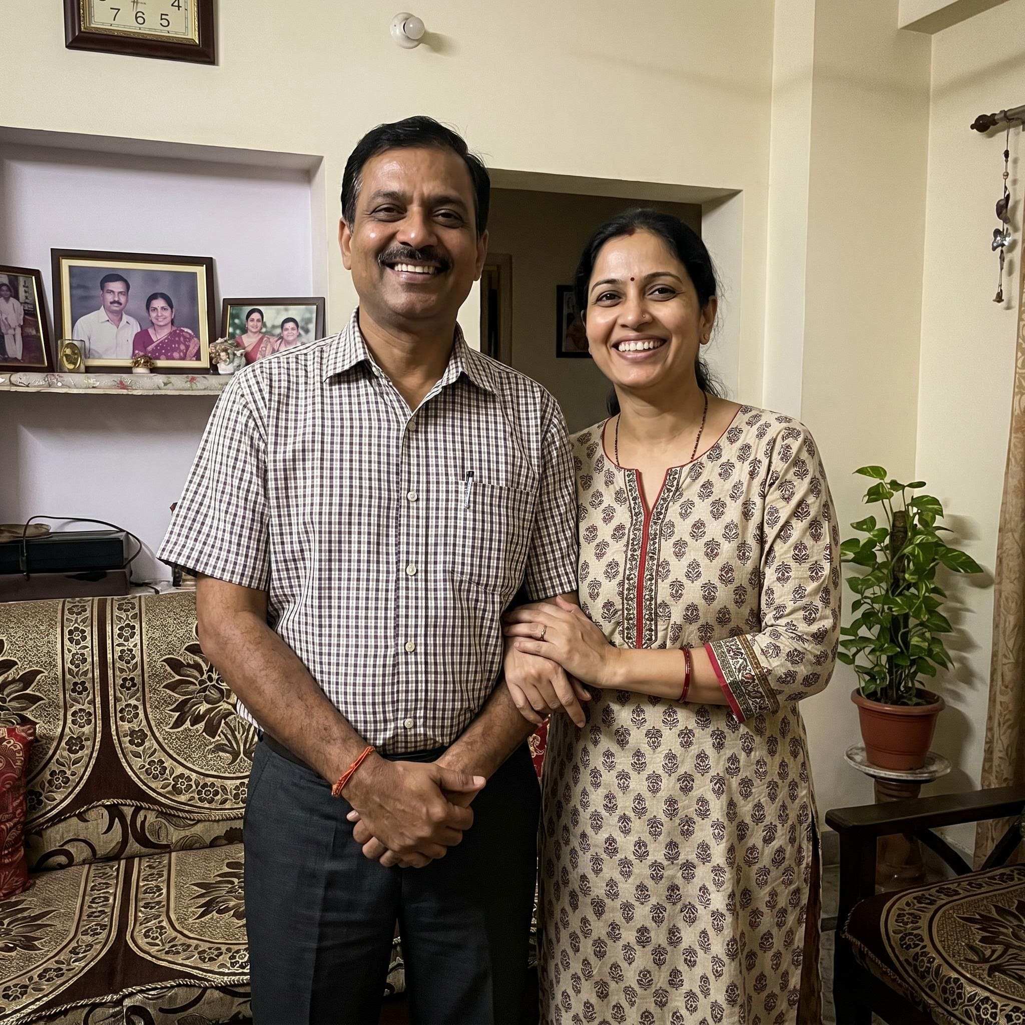 Reference photos of father and daughter before Indian cultural portrait