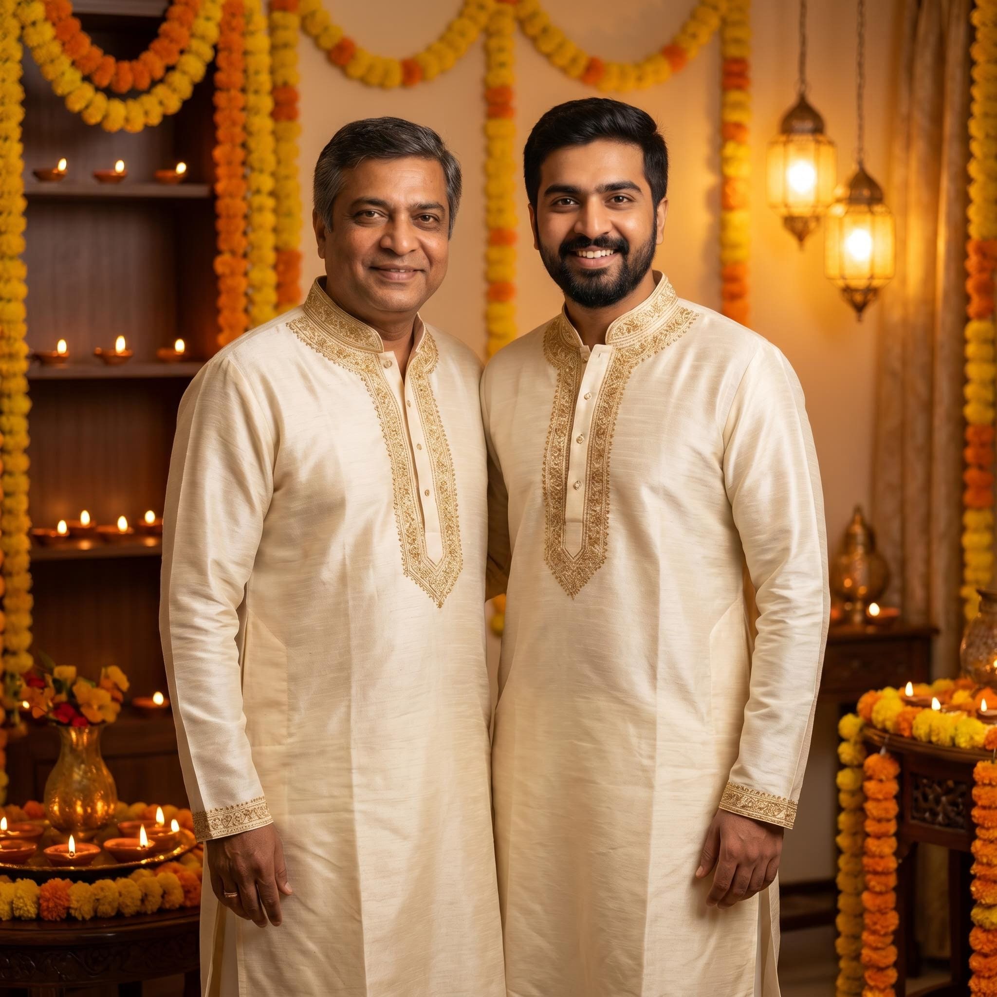 Father and son in traditional Indian attire created with AI