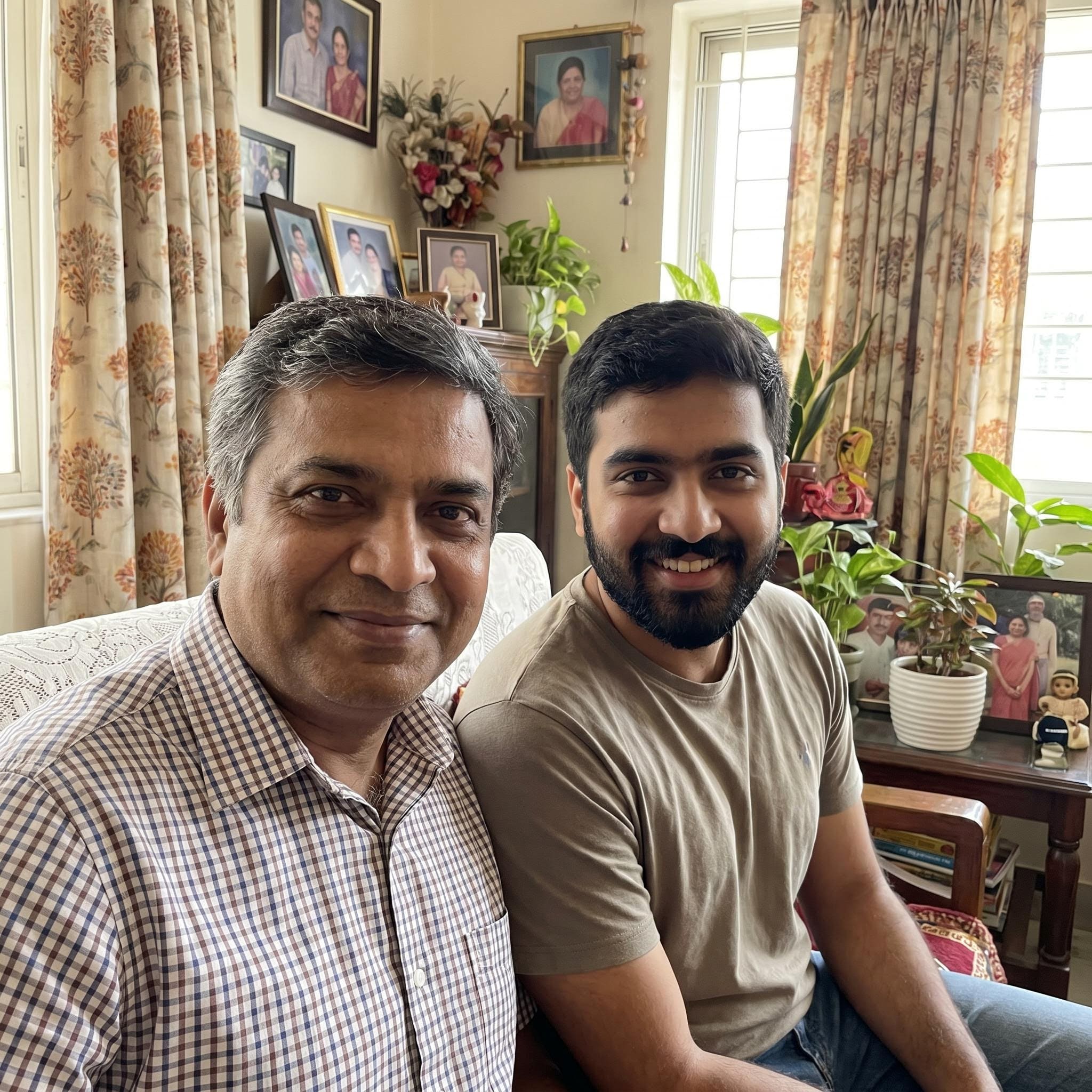 Reference photos of father and son before Indian festive portrait