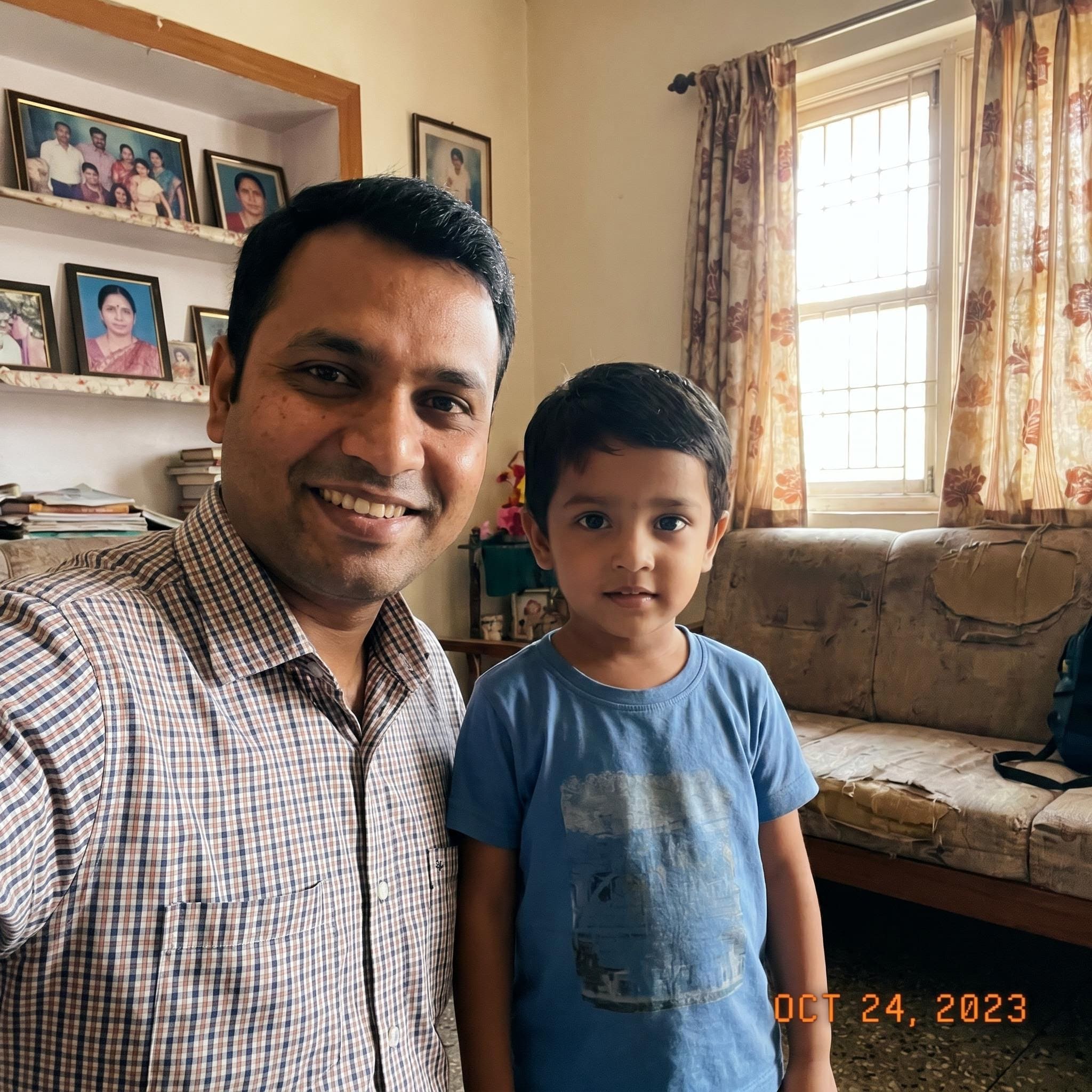Reference photos before AI name-on-shirt Father's Day portrait