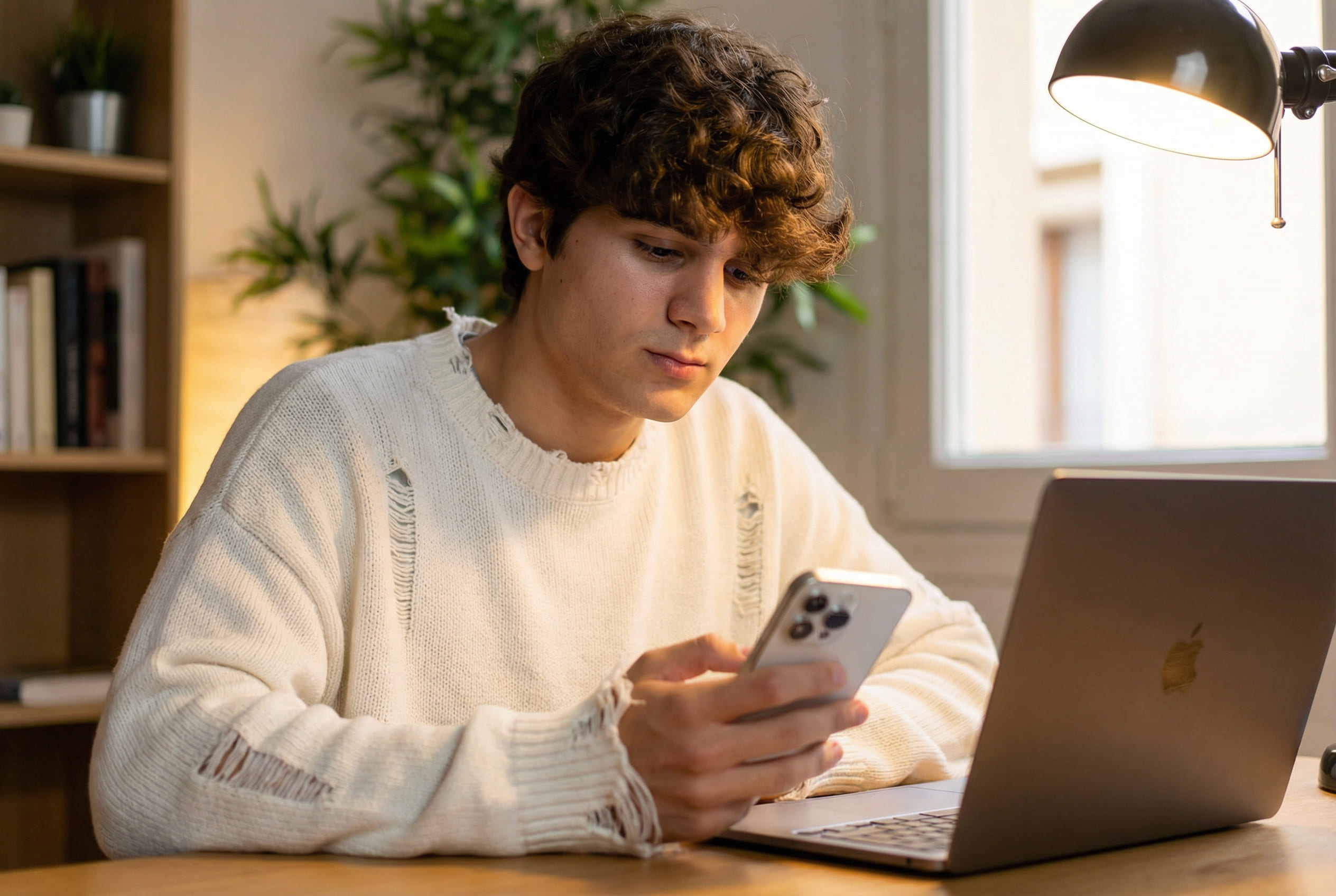 Authentic indoor lifestyle portrait at desk