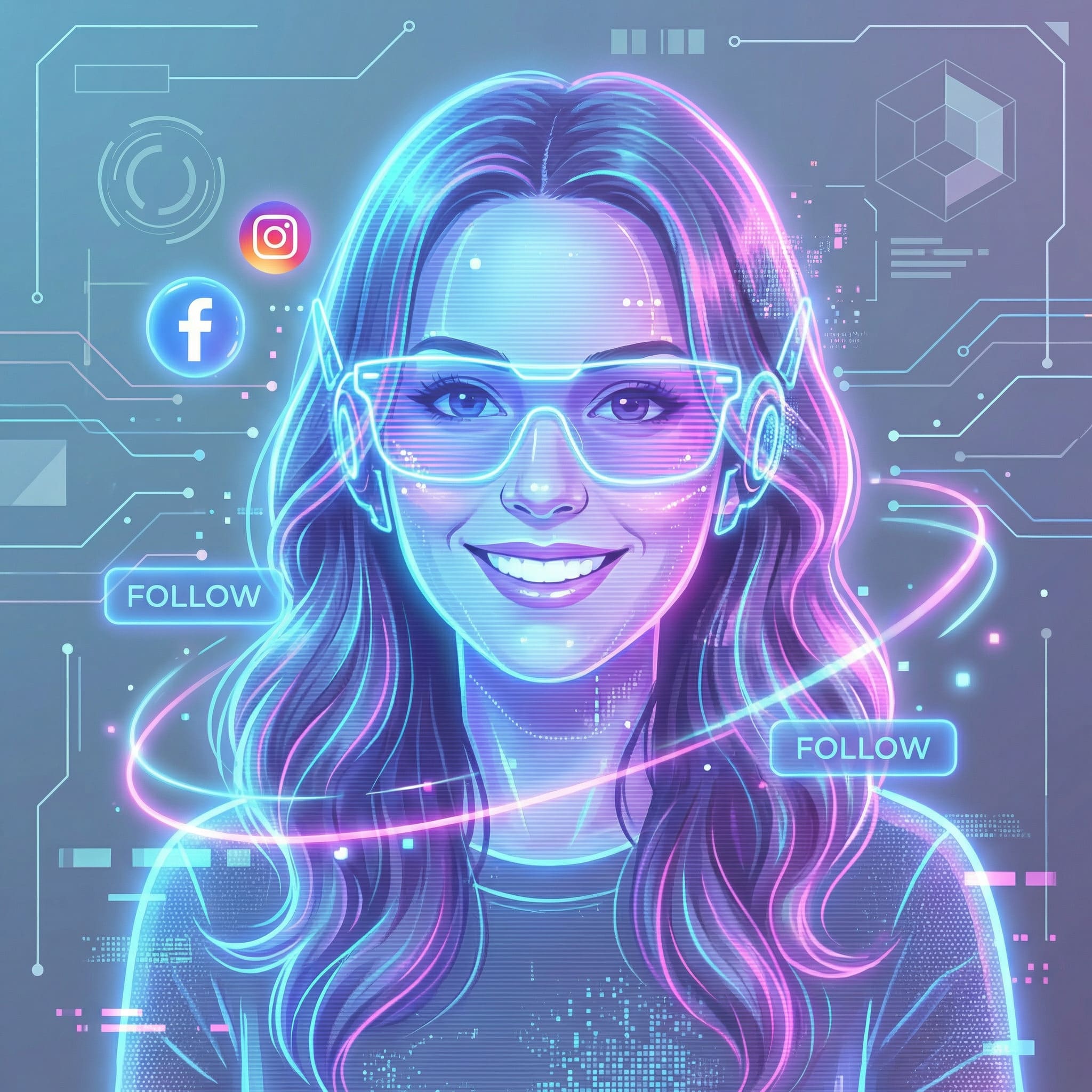 Visage style influenceur hologramme 2026 - image IA Après