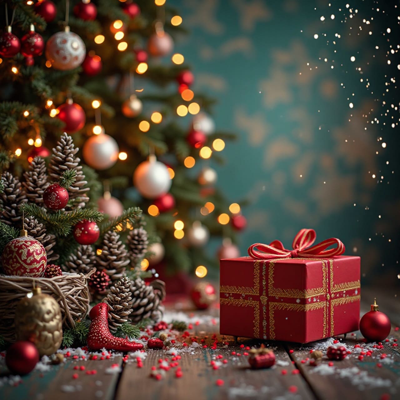 Post ou story Instagram de Noël avec arrière-plan festif et accessoires de fête