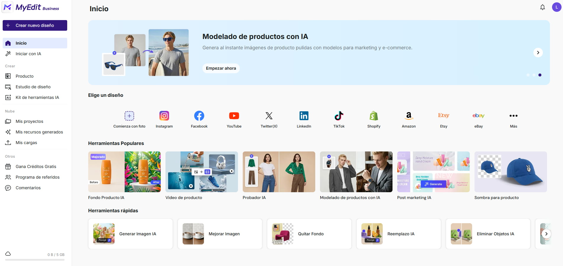 Interfaz de MyEdit Business