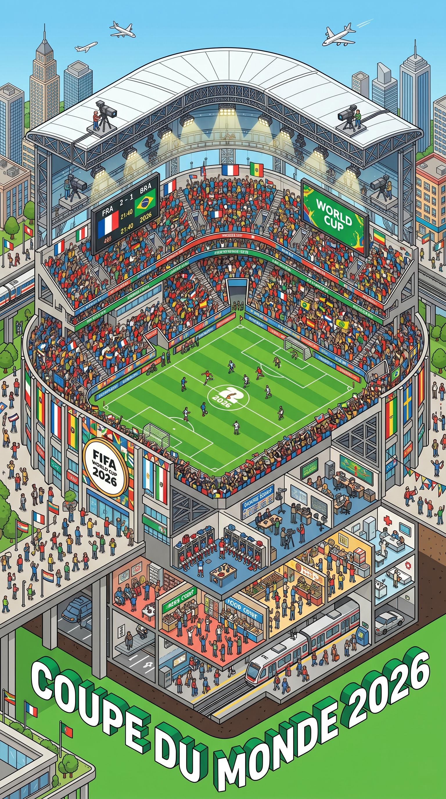 Illustration isométrique du stade en coupe pour la coupe du monde, générée par IA