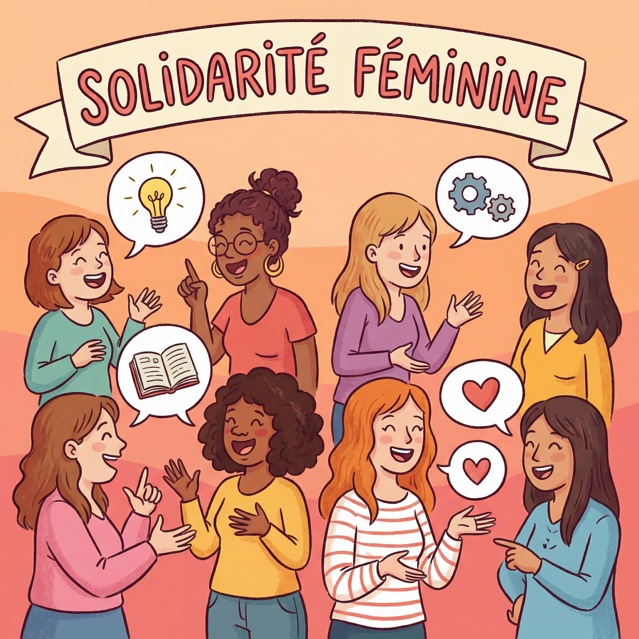 Illustration cartoon de femmes discutant avec texte motivant