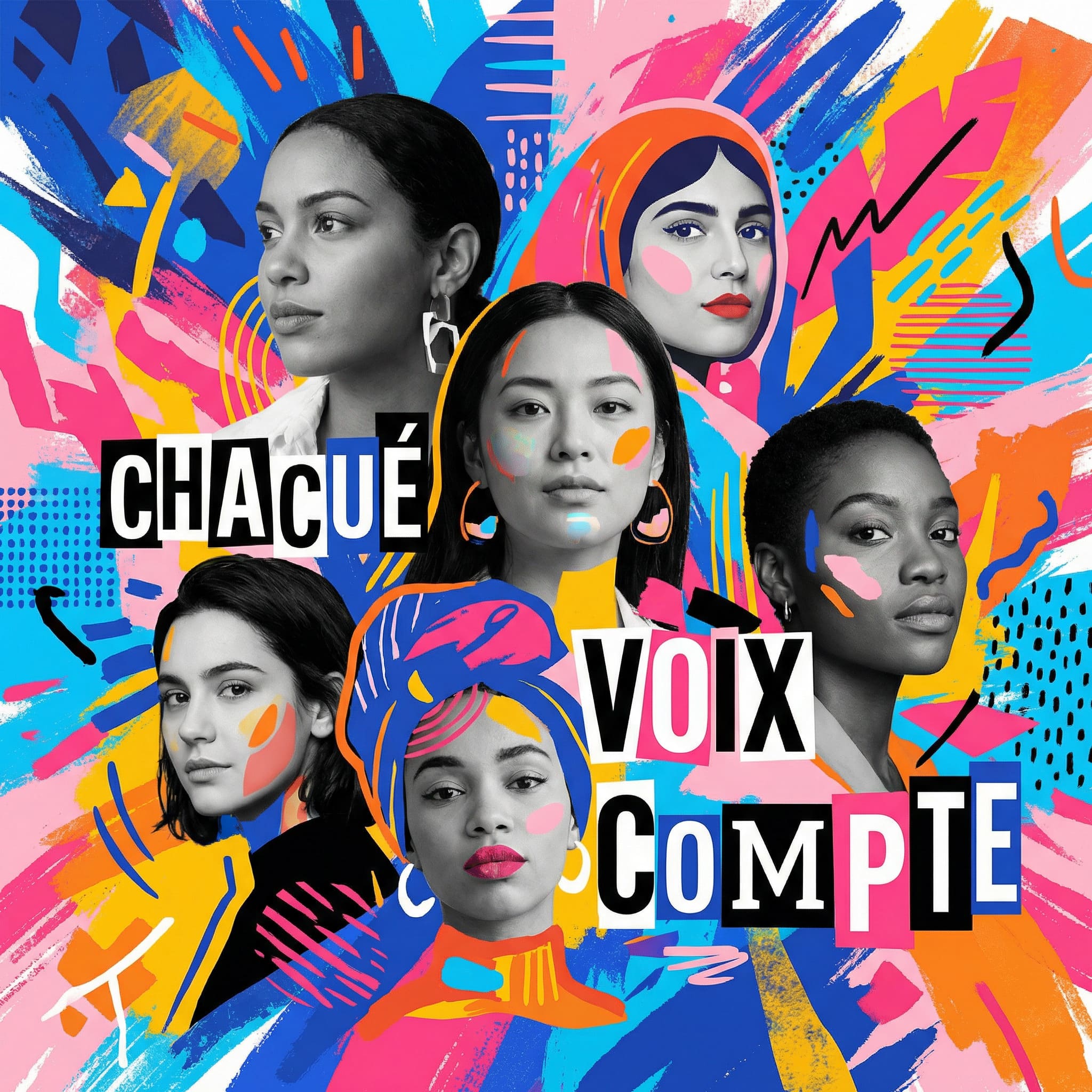 Collage artistique combinant photos et illustrations vectorielles