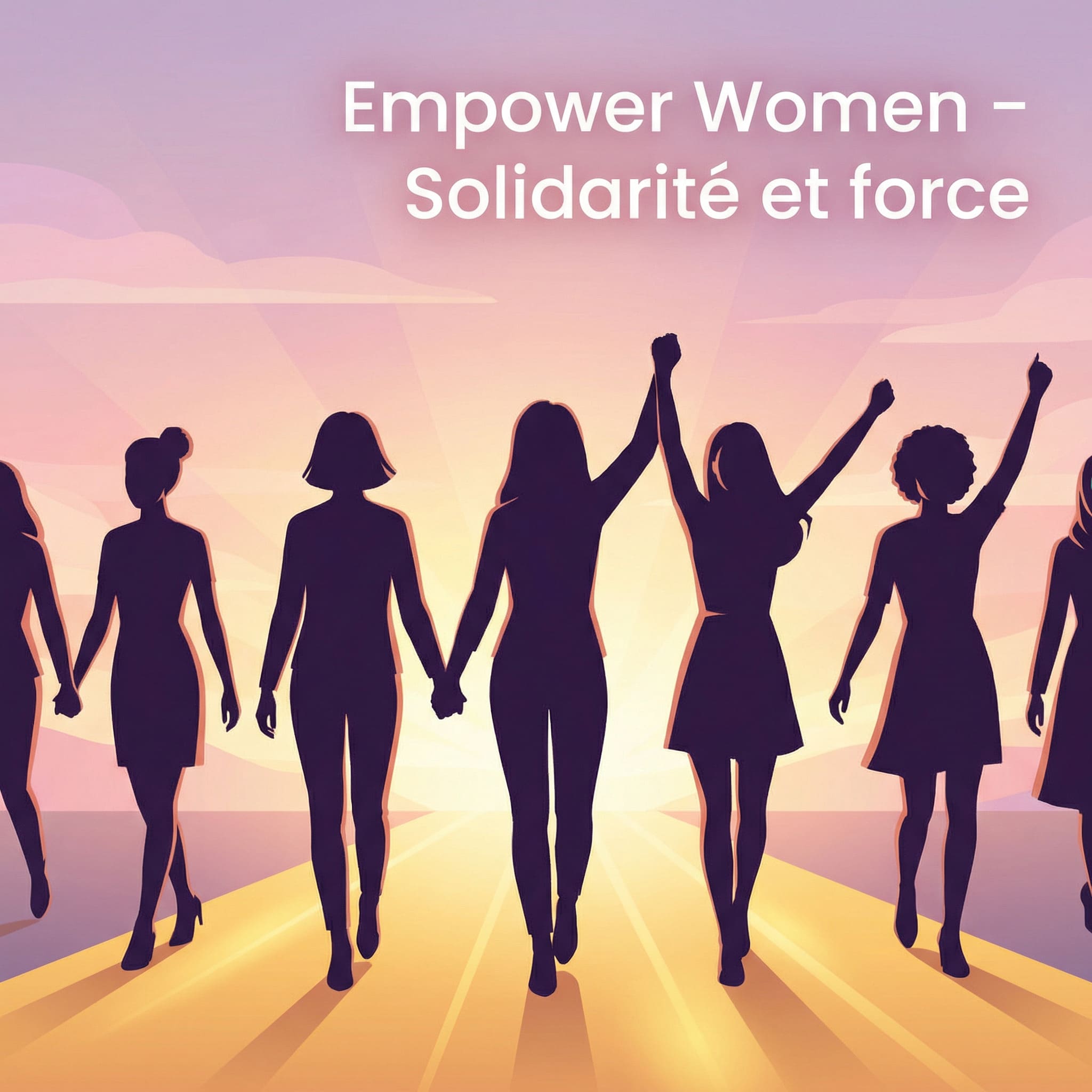Silhouettes de femmes marchant avec texte Empower Women