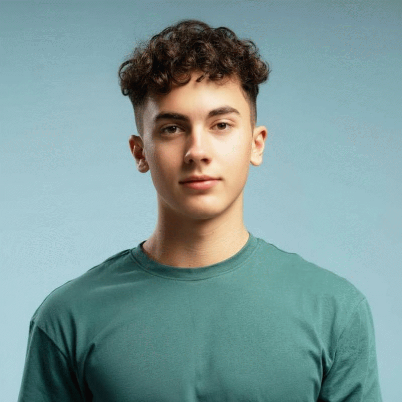 Ein Junge zeigt im Vorher-Nachher-Vergleich vier verschiedene coole Frisuren für Jungs, die mit der PhotoDirector App virtuell ausprobiert wurden.