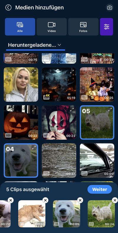 PowerDirector App - Videos für Auto Edit importieren