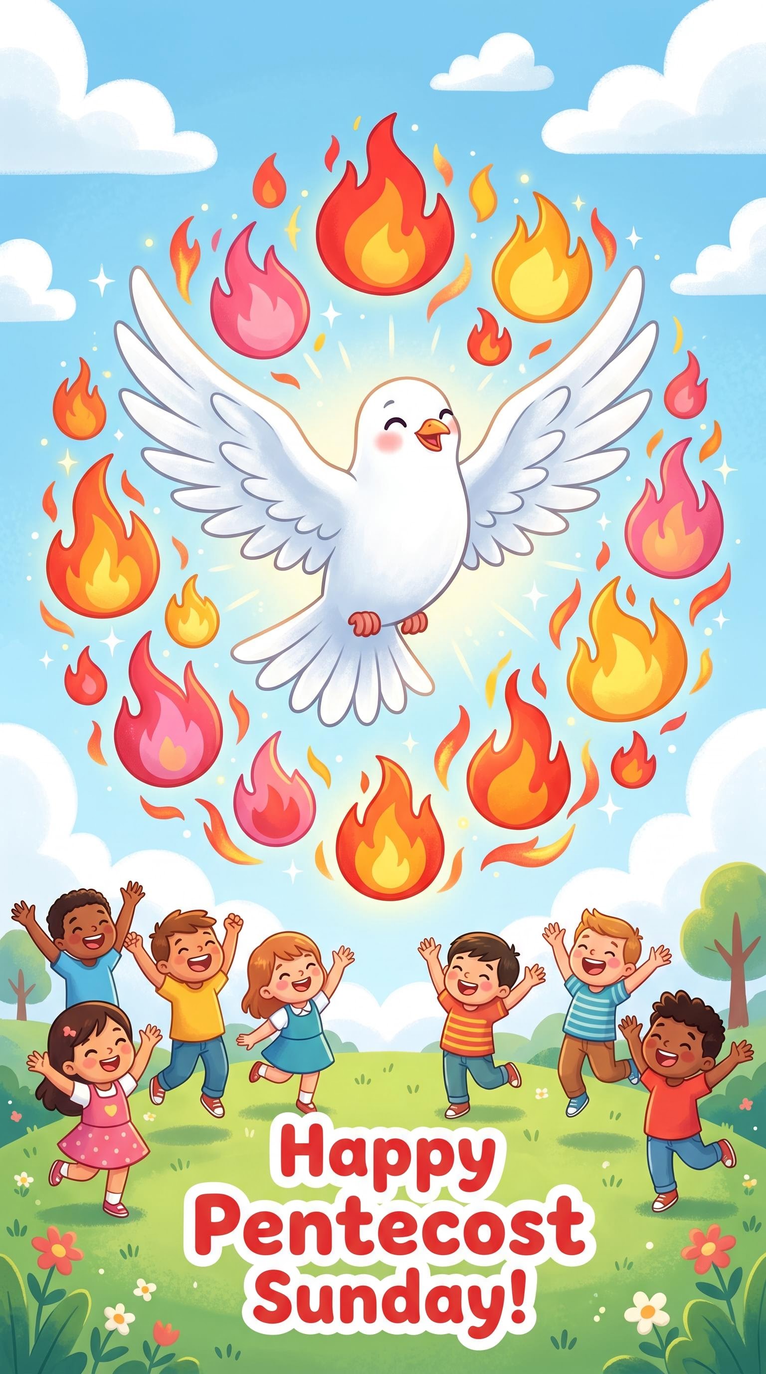 Joyful colorful Pentecost image for kids church and Sunday school, AI generated