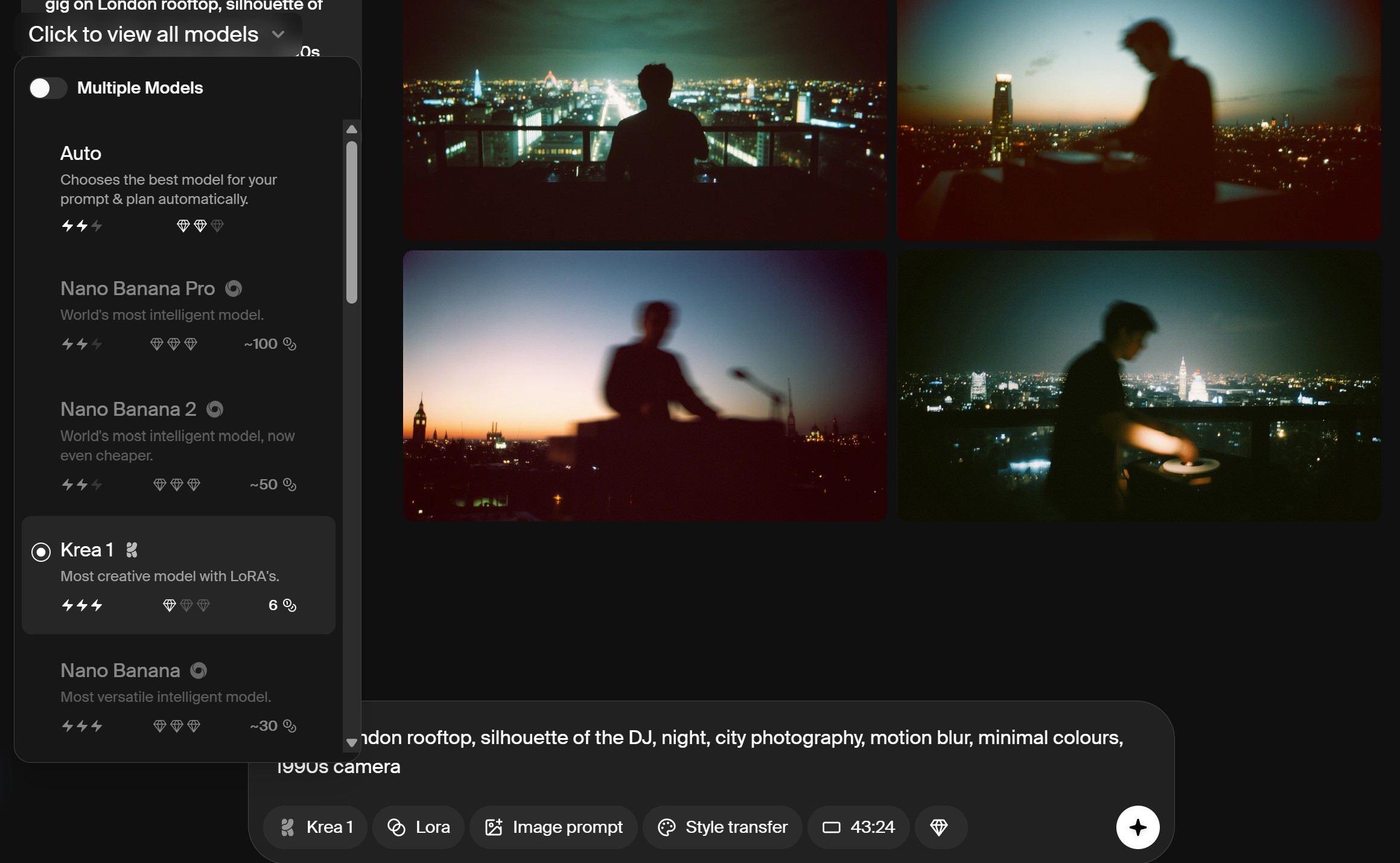 Interfaz de usuario del generador de imágenes de Krea AI