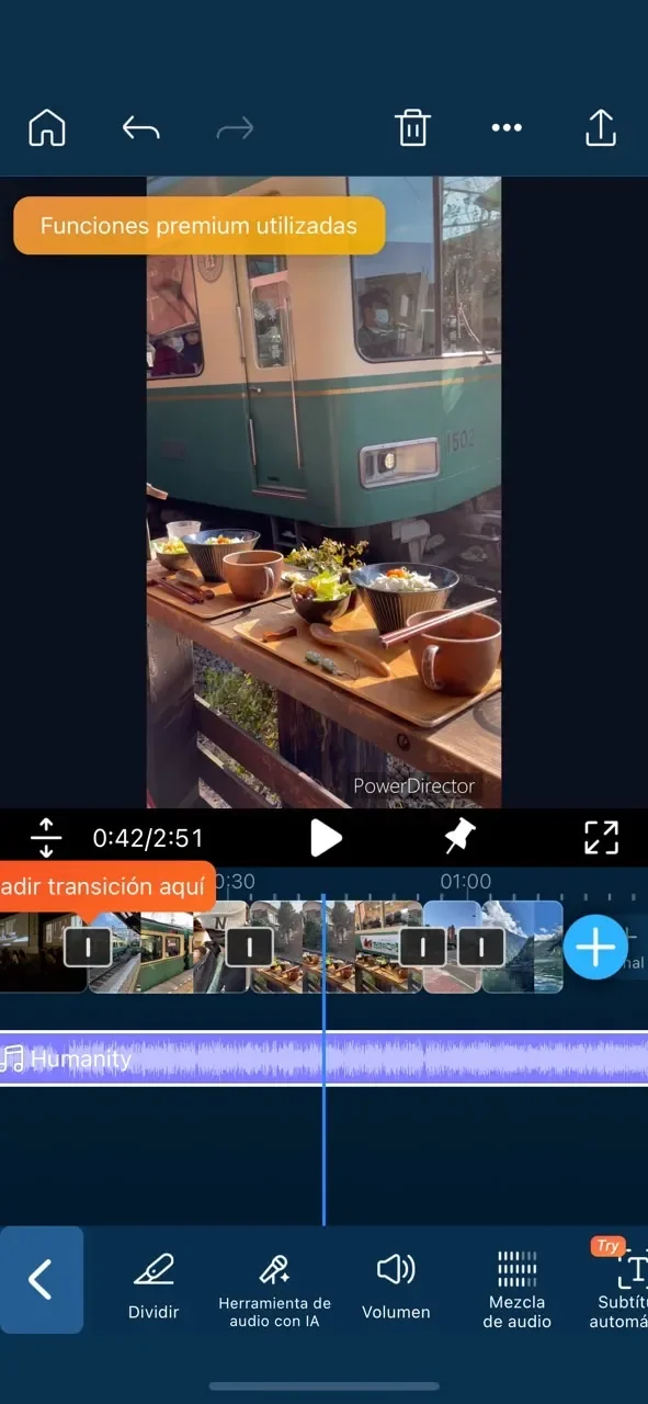 Interfaz de PowerDirector para iOS y Android