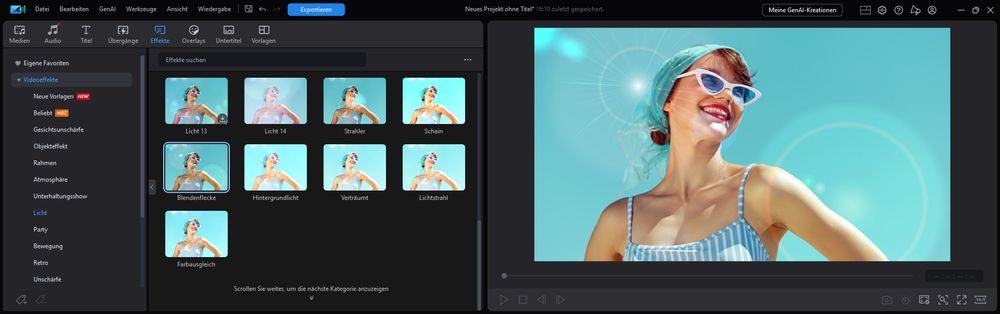 Lens Flare und andere Lichteffekte in PowerDirector 365