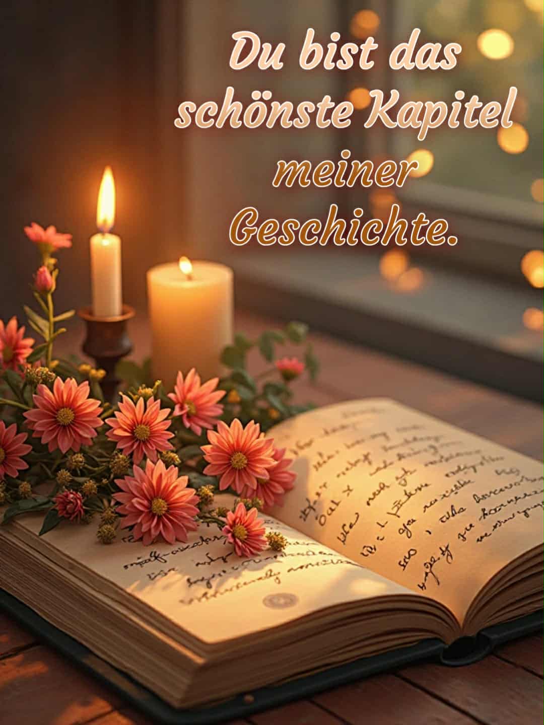 Liebesbild mit Spruch: 'Du bist das schönste Kapitel meiner Geschichte.'