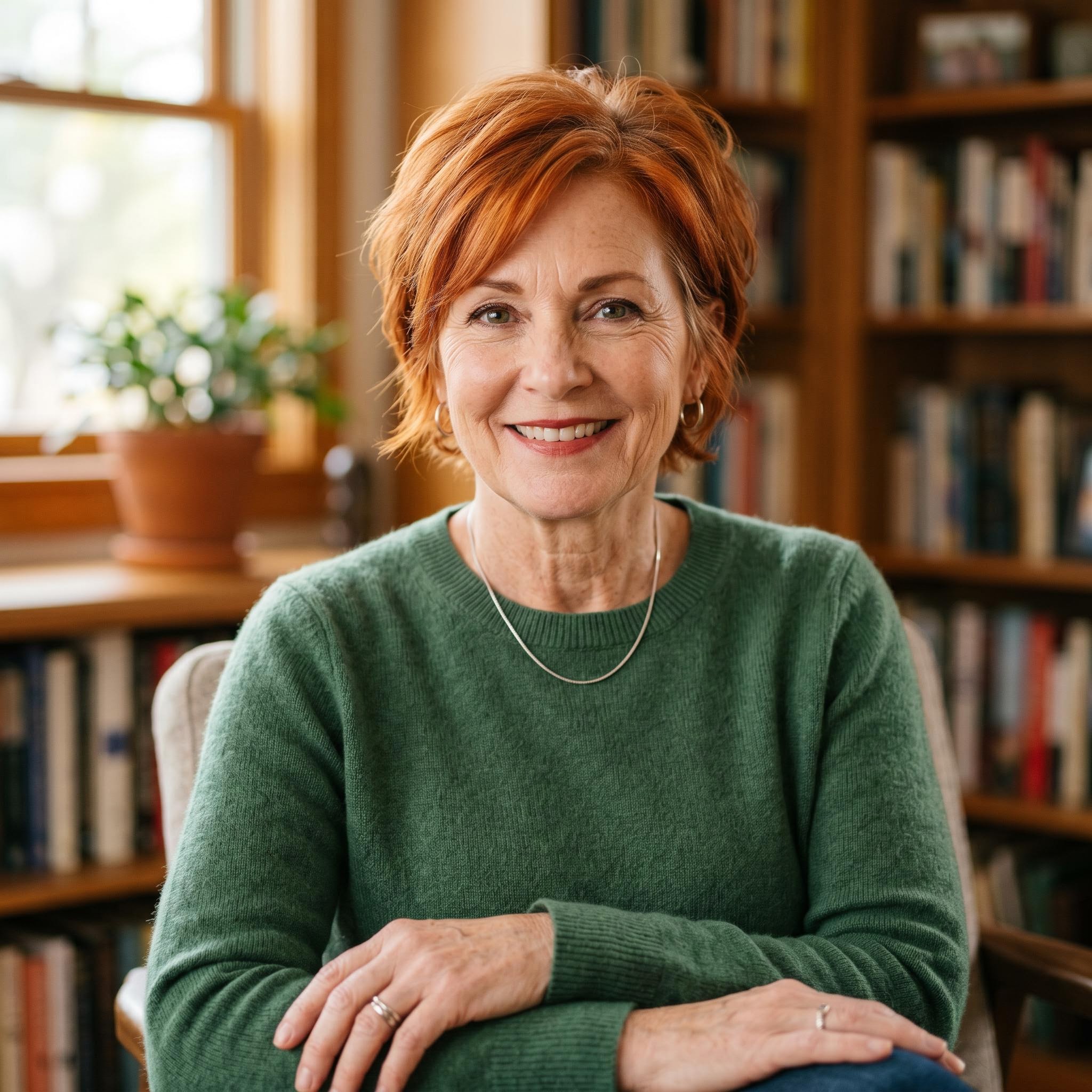 Mujer de unos 60 años con corte de pelo long pixie