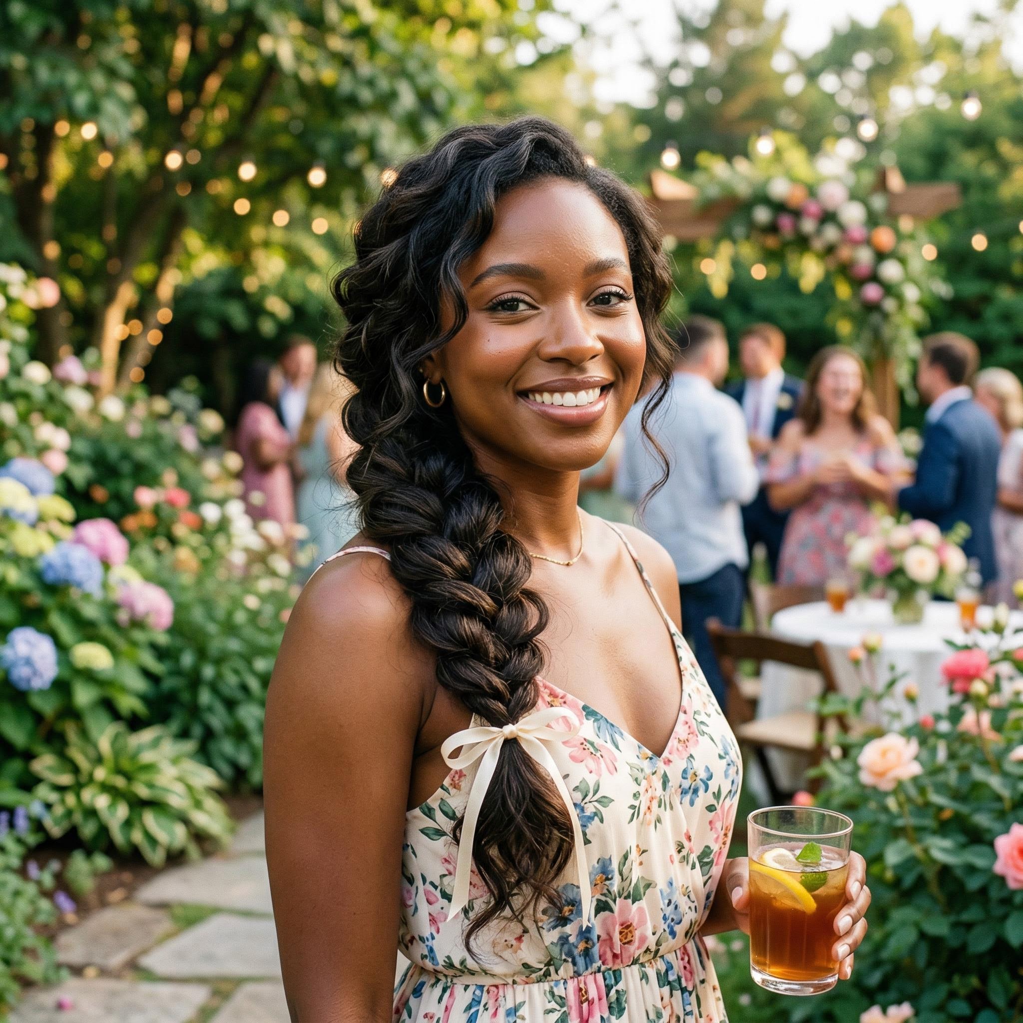 Loose side braid party hairstyle