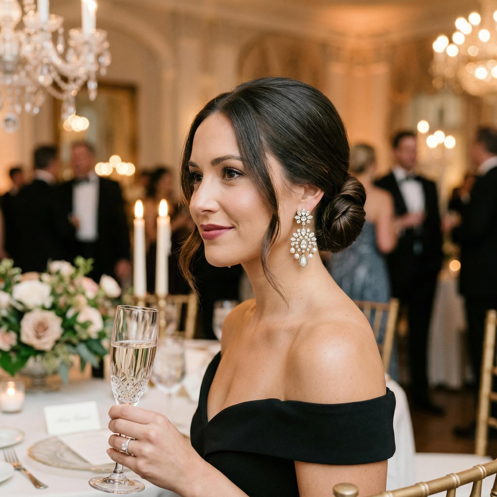 Elegant low chignon party hairstyle