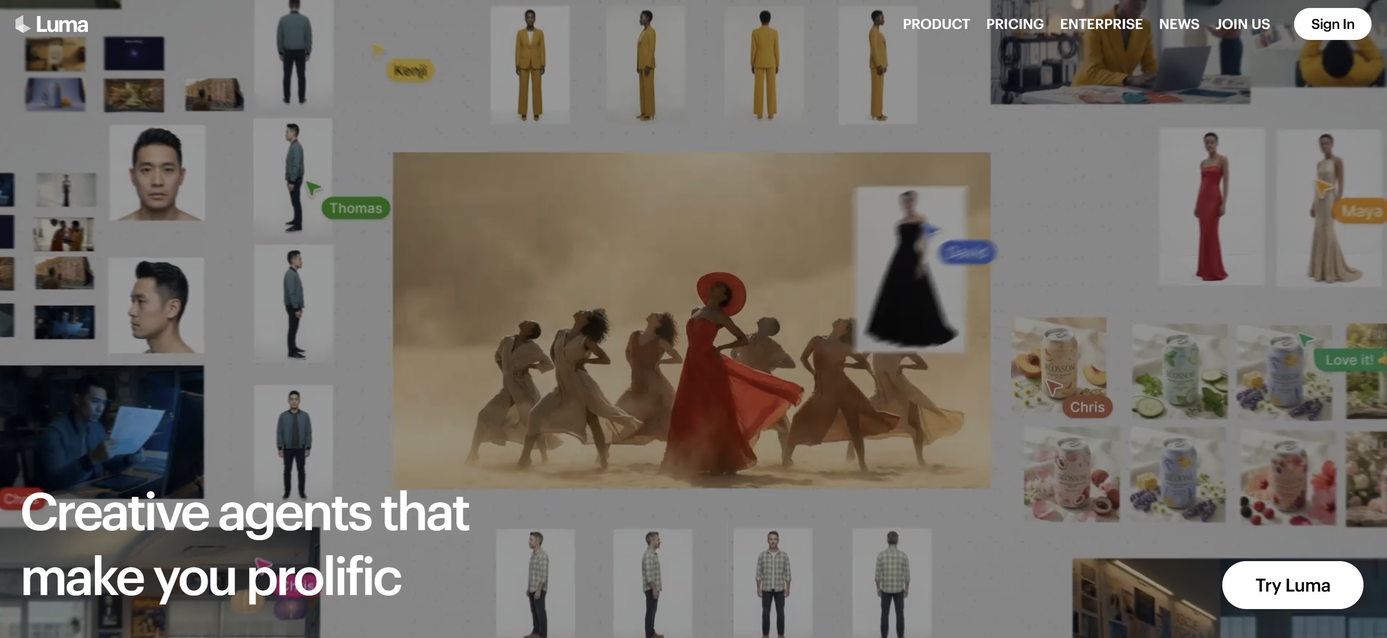 Página de bienvenida de Luma AI