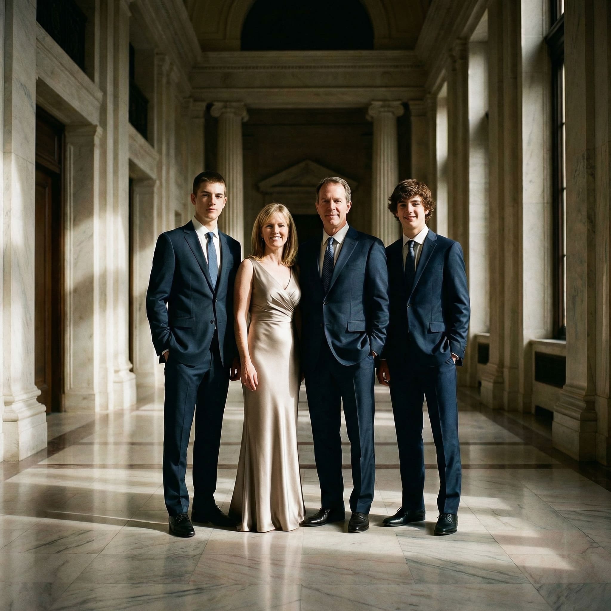 AI-generated luxury editorial indoor family portrait