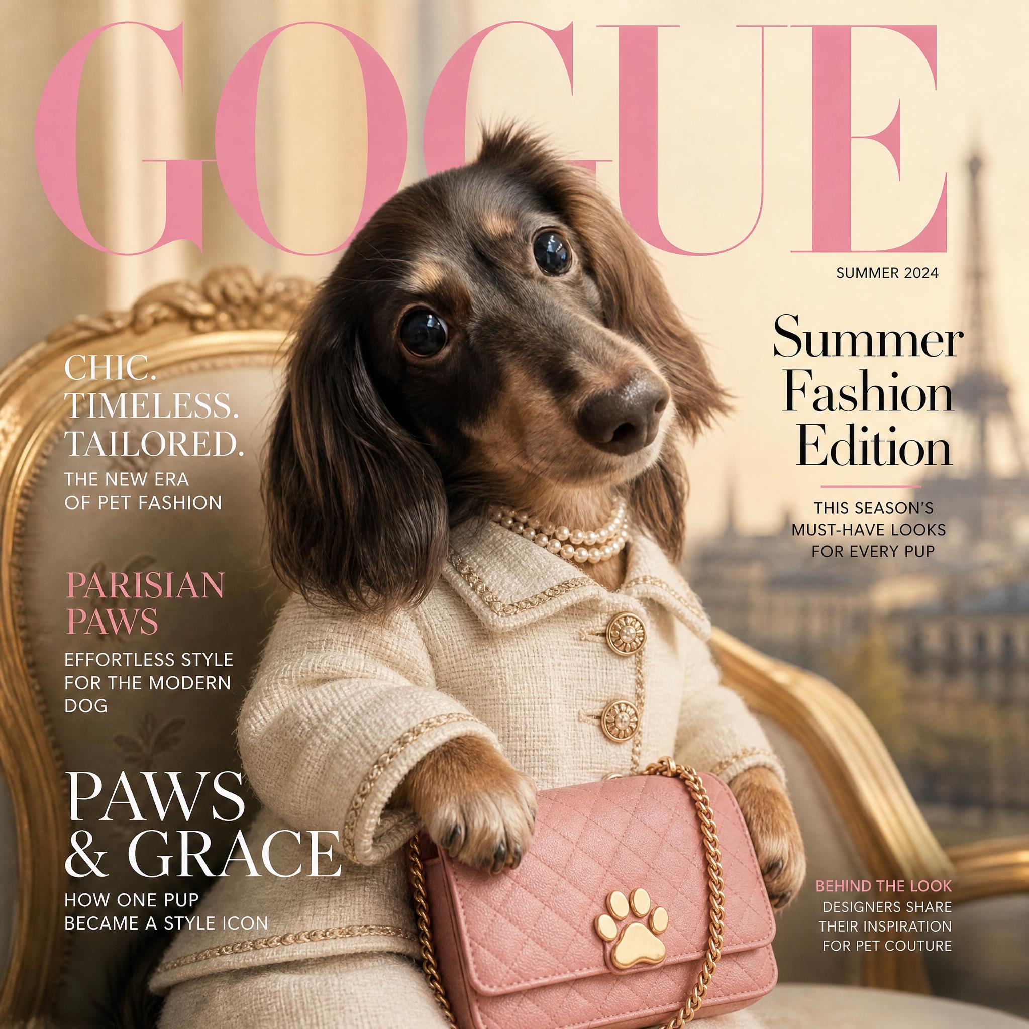 AI pet prompt: fashion magazine cover
