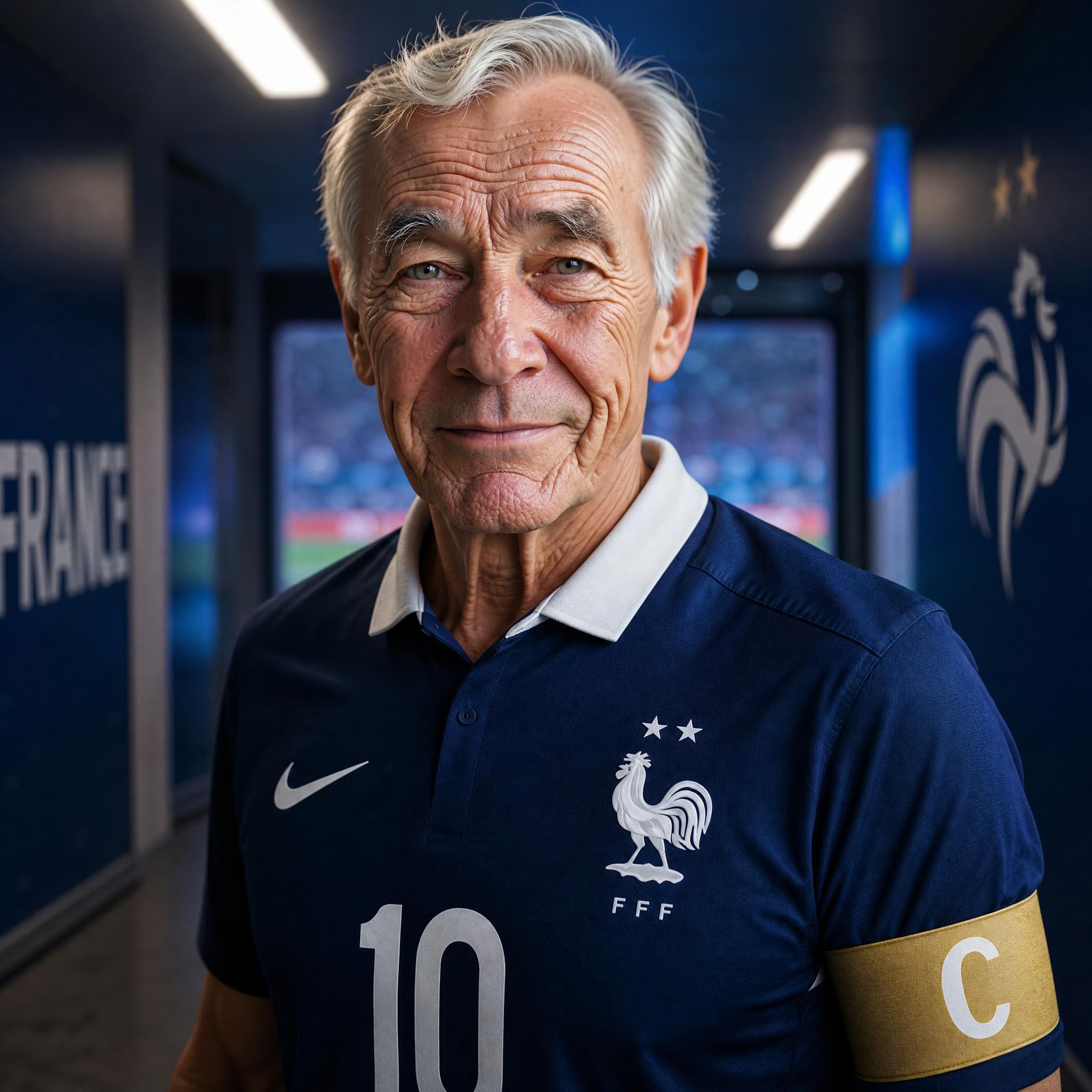 Portrait joueur en maillot équipe de France créé par l'IA pour la Coupe du Monde 2026