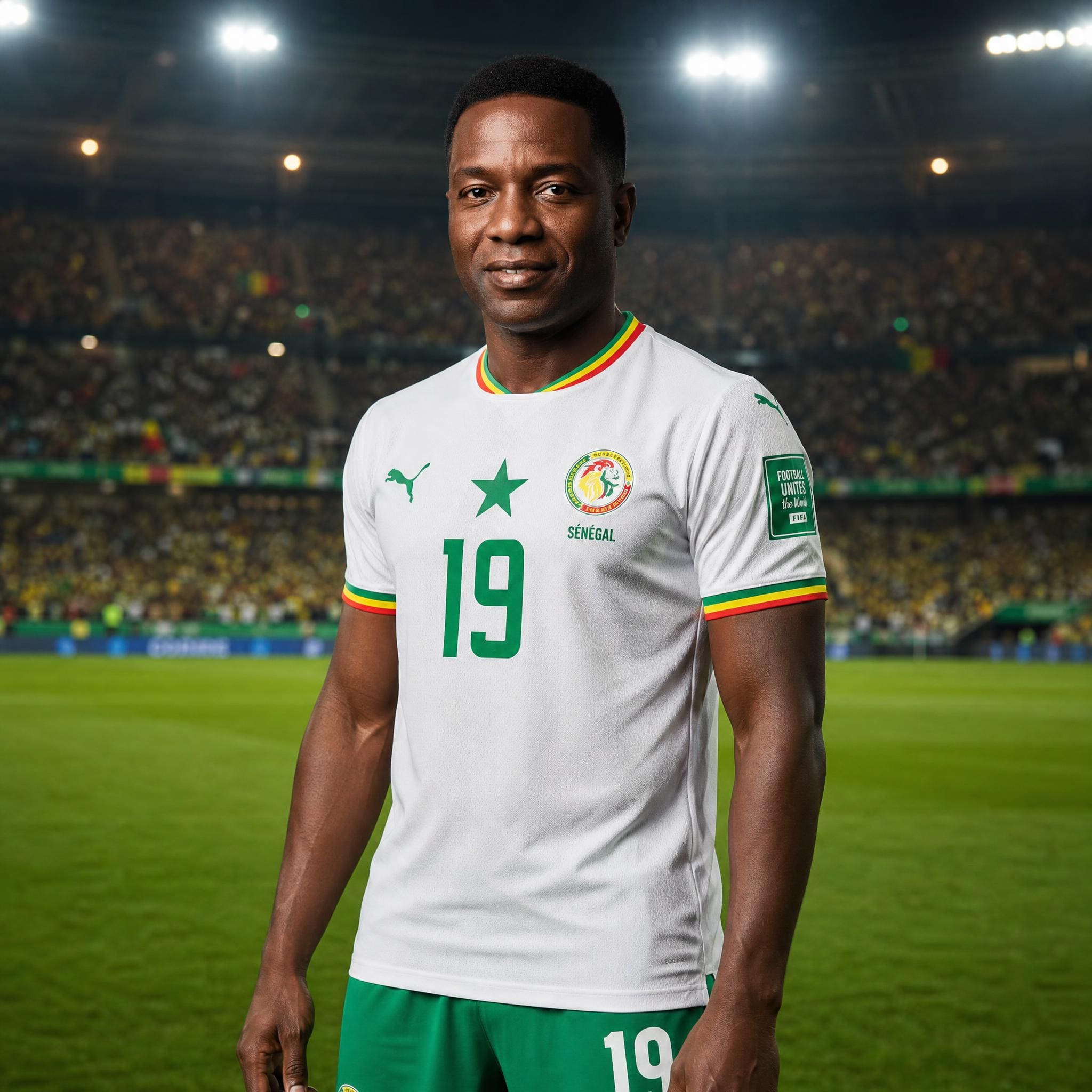 Portrait joueur en maillot Sénégal créé par l'IA pour la Coupe du Monde 2026