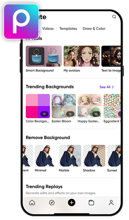 Background UI of Picsart to make background transparent