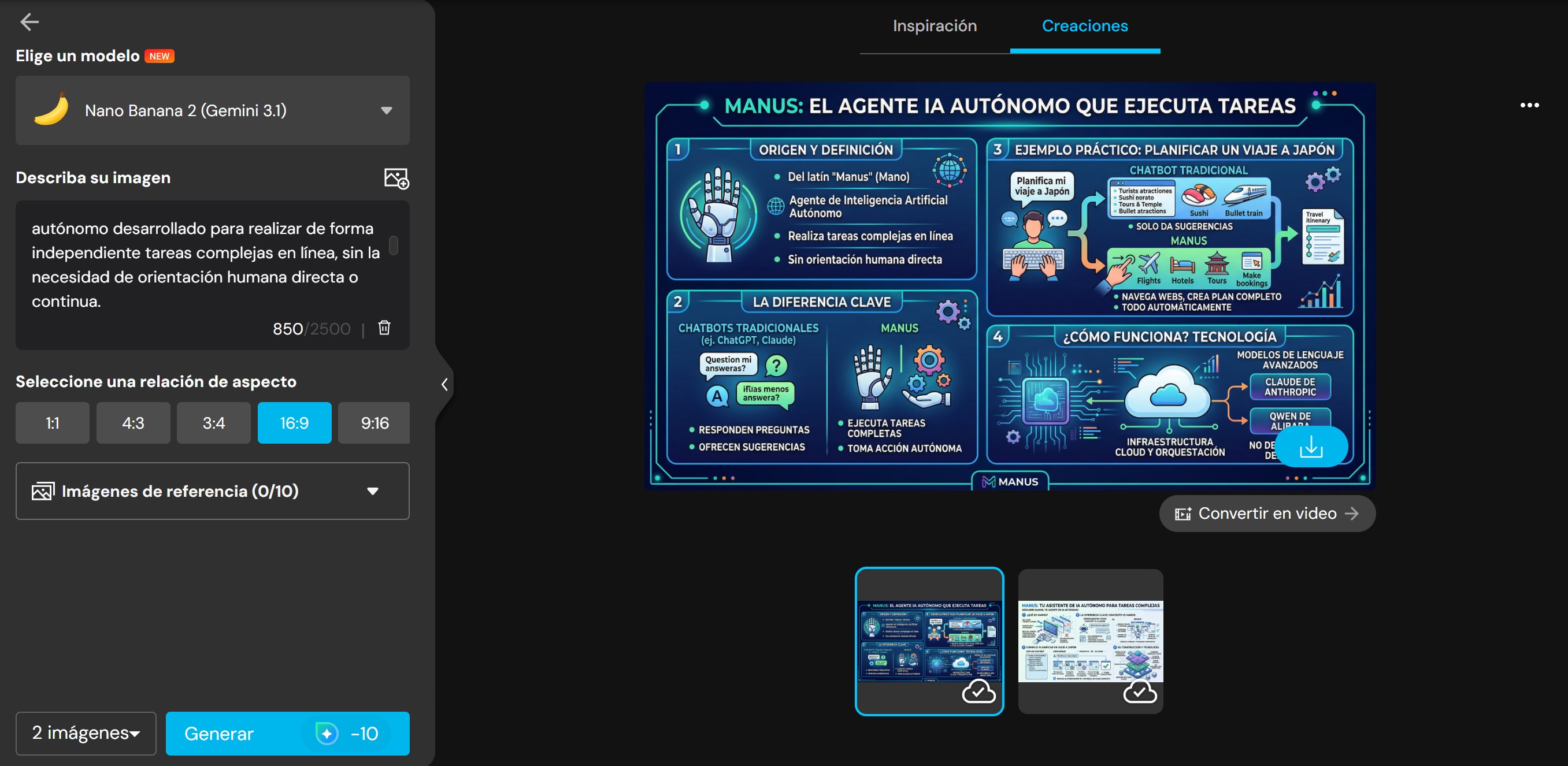 Interfaz del Generado de imágenes con IA de MyEdit