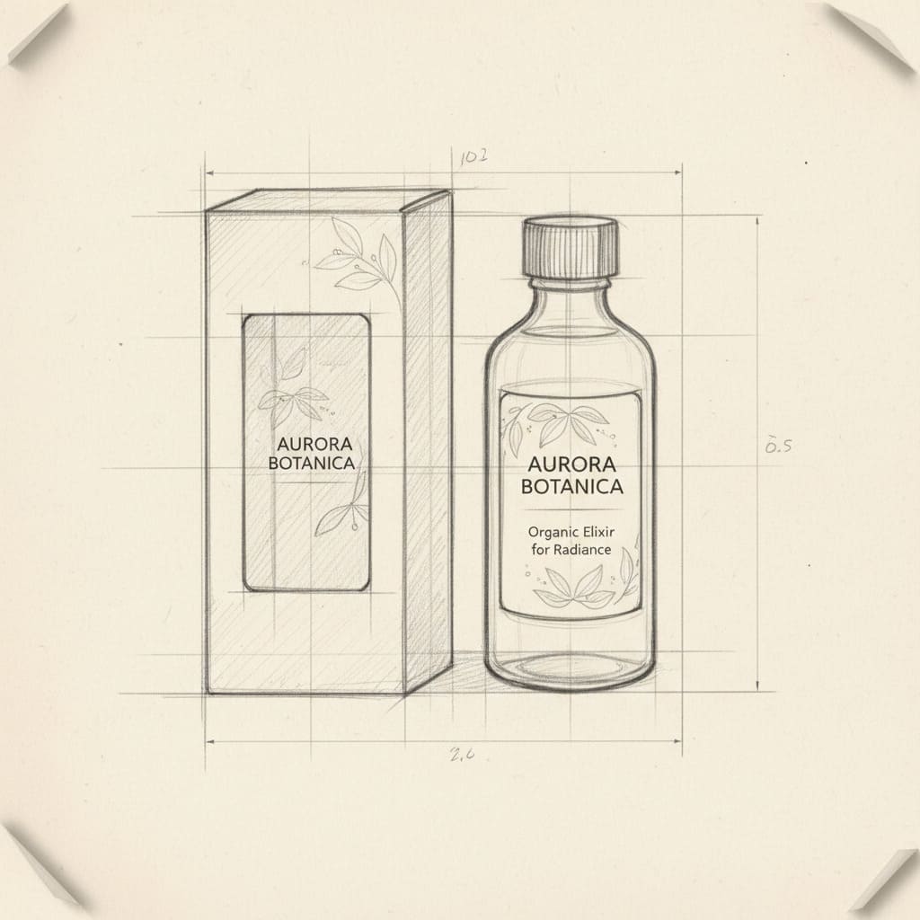 2D sketch of product packaging