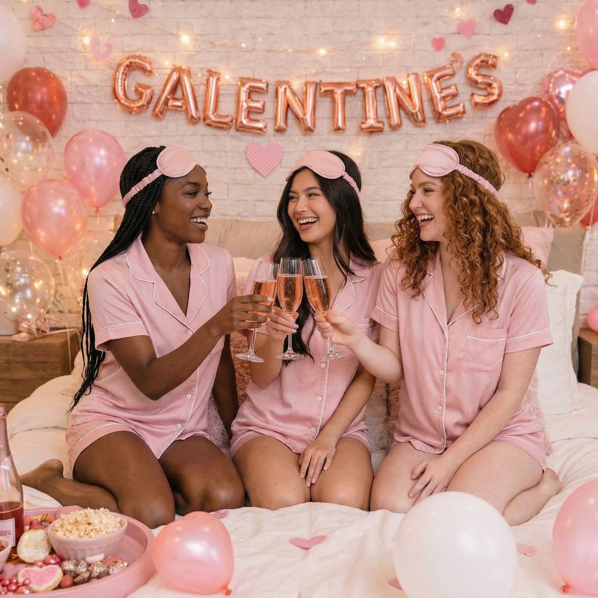 Galentine's Day Photo Ideas: Home DIY & AI Creations - Matching Pajamas