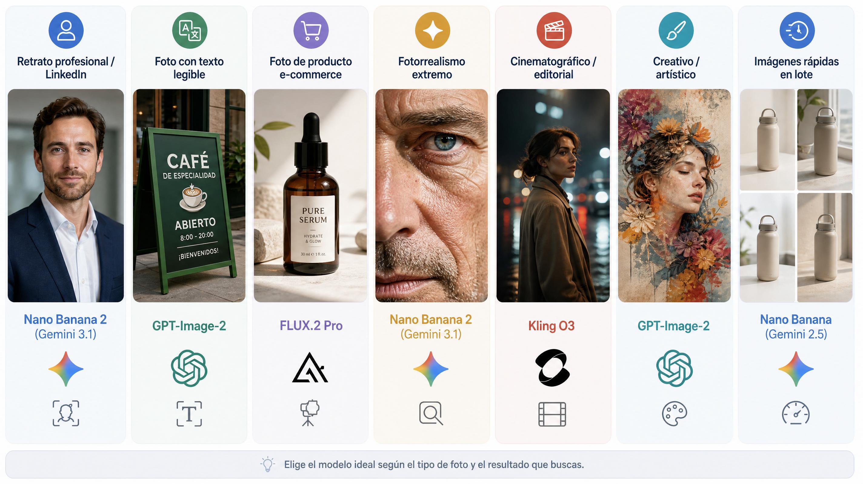 Comparativa visual de modelos de IA según el tipo de foto