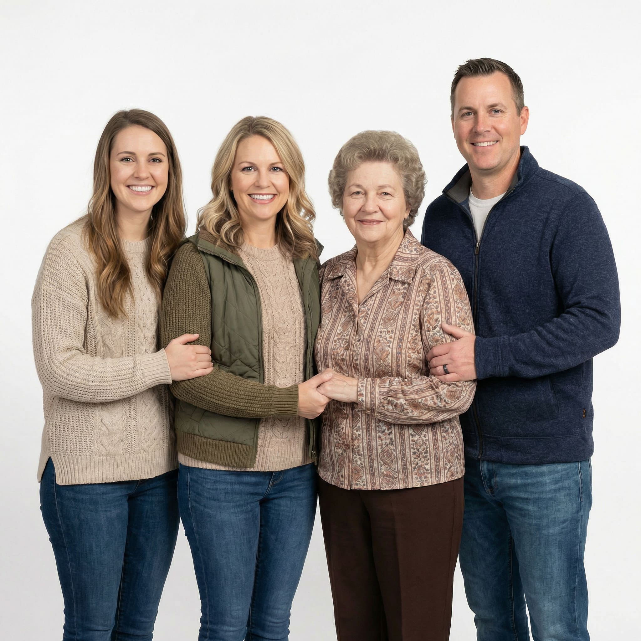 Tender memorial family photo with deceased mom included by AI