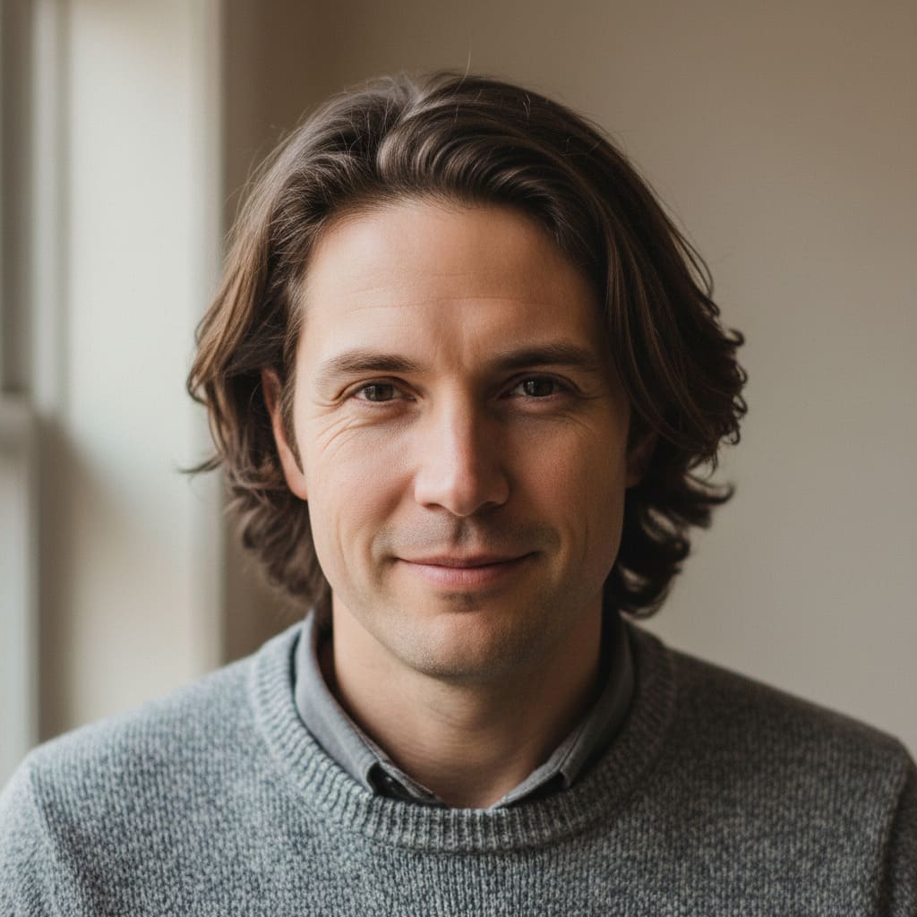 Reference photo before AI natural curls hairstyle for men