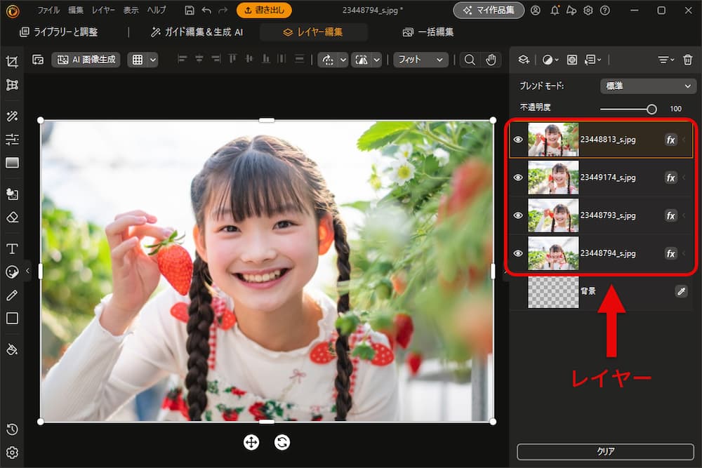 PhotoDirector で新しいレイヤーを追加する画面