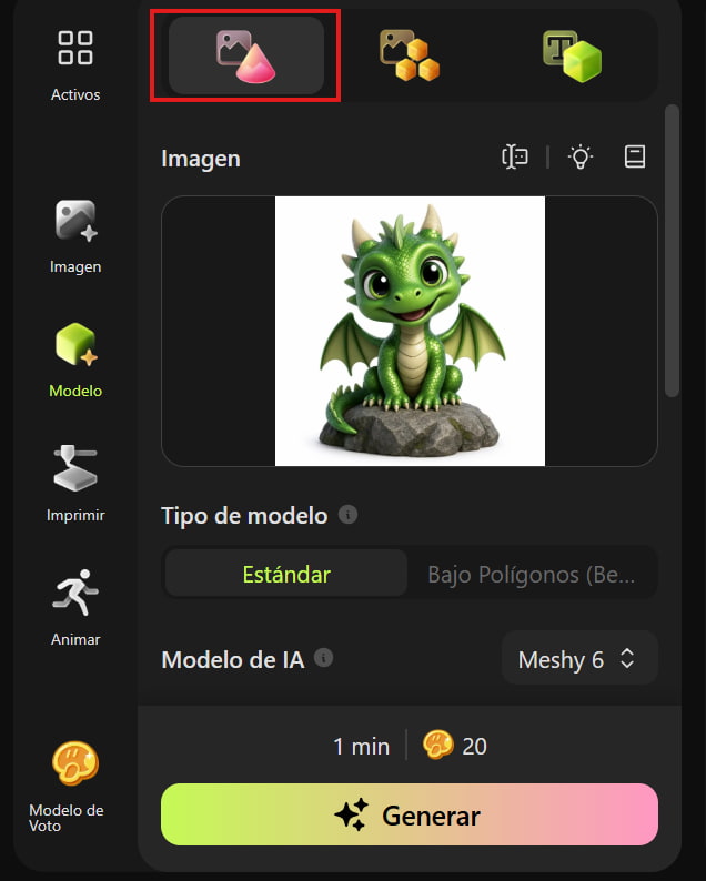Subir imagen de referencia a Meshy AI
