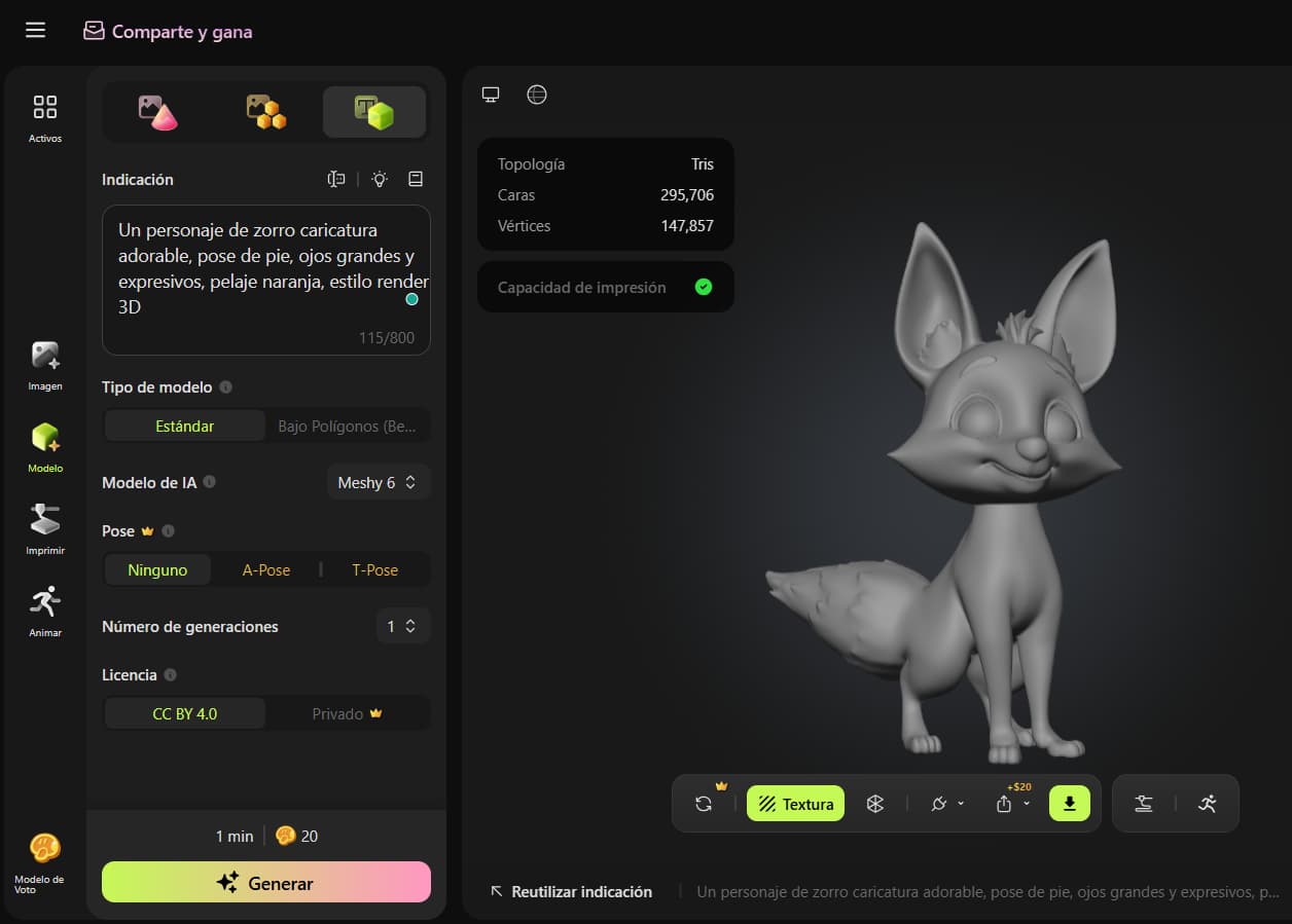 Cuatro variantes de modelo 3D generadas por Meshy AI
