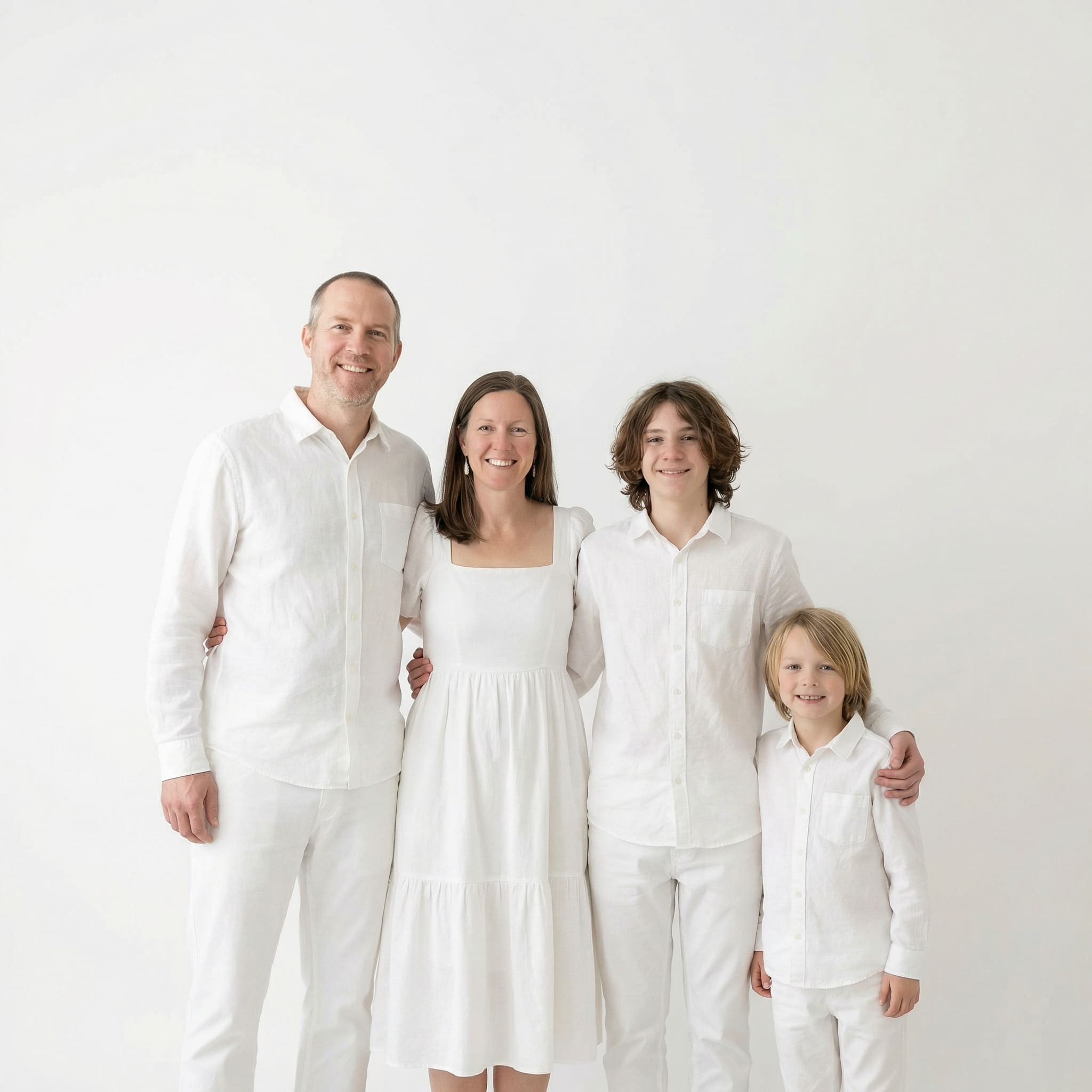 AI-generated minimalist modern studio family portrait