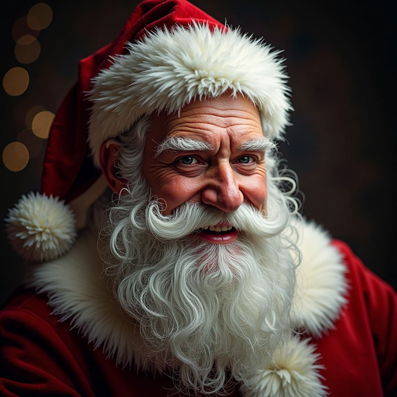 Modern realistic Santa Claus portrait with red suit and white beard