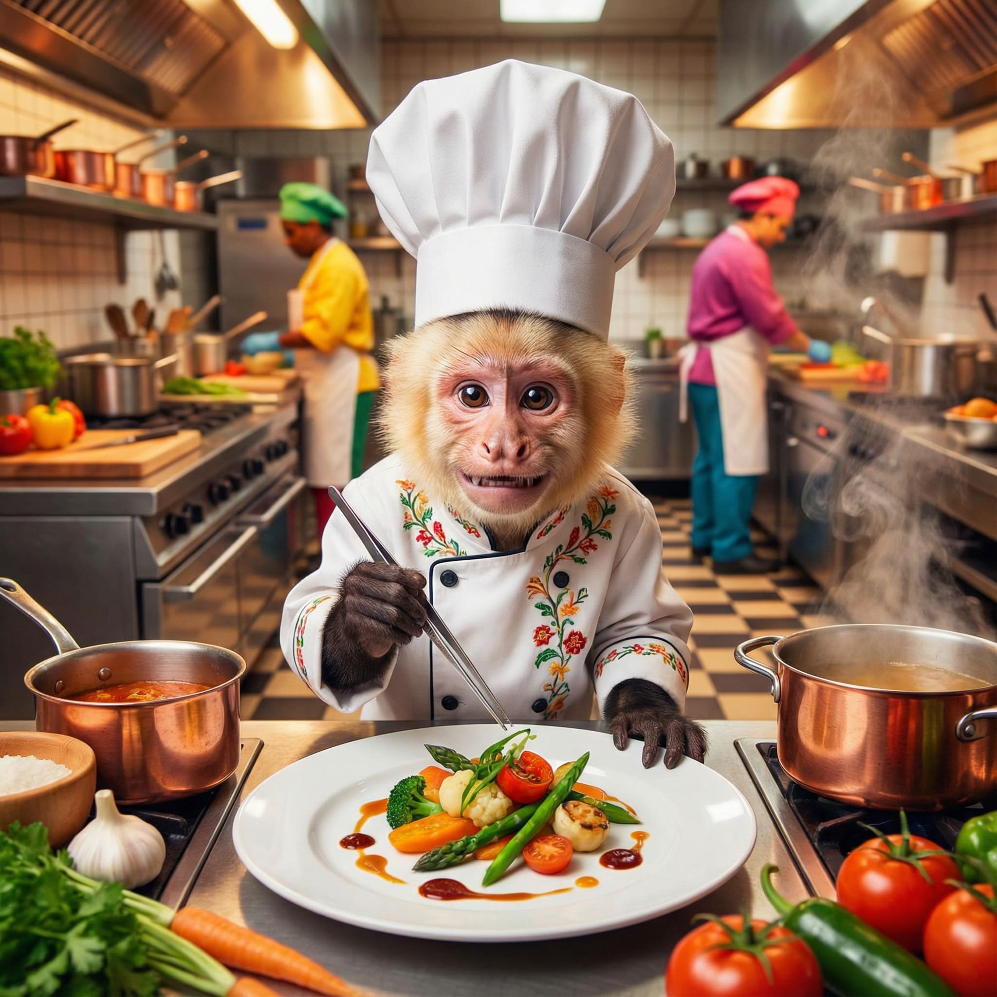 KI-Bild eines Affen als Gourmetkoch