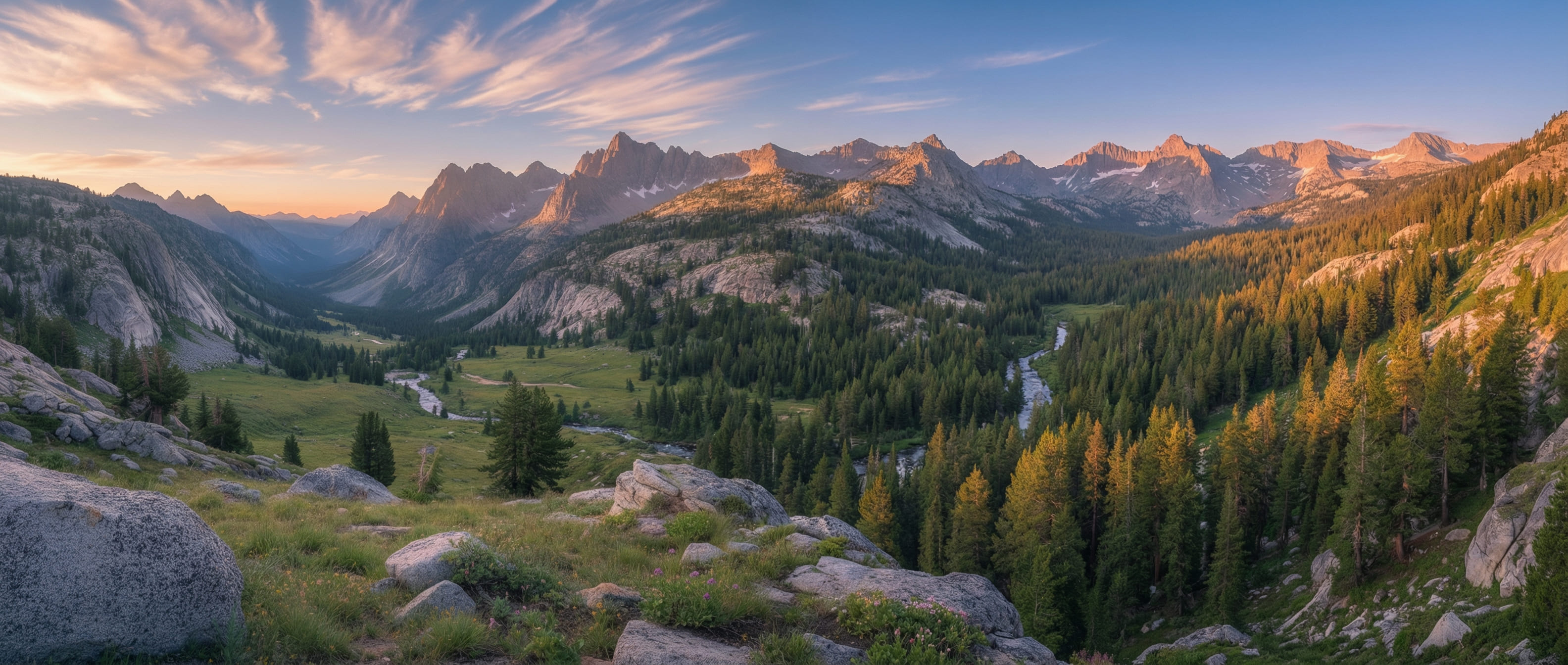 Extended Mountain Landscape with Forest Valley