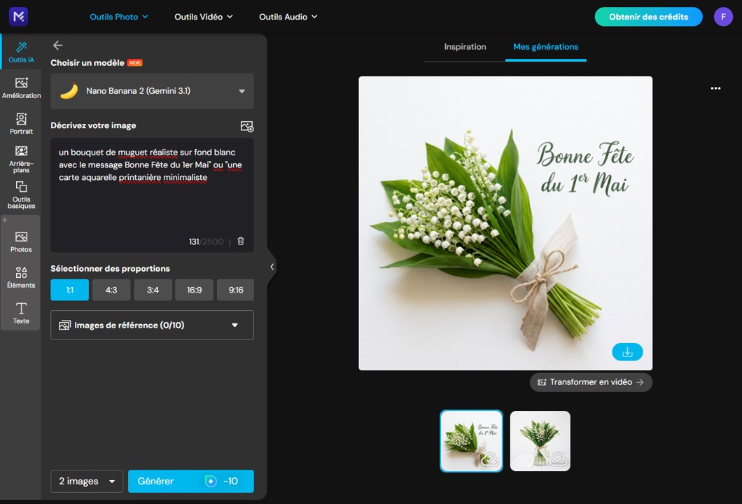 Résultat de l'image du 1er mai générée par IA sur MyEdit