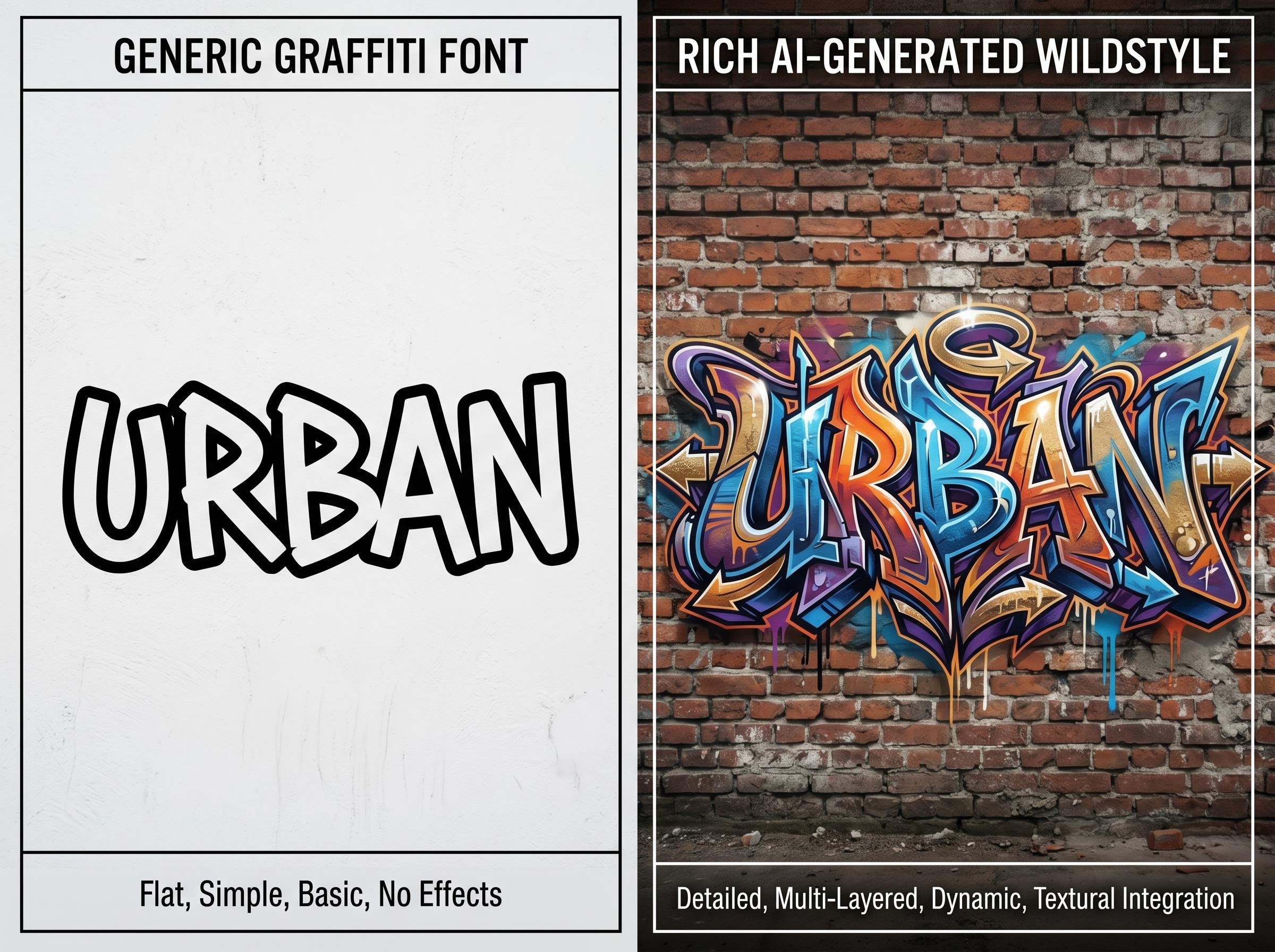 Comparison between a basic graffiti font generator and MyEdit AI Image Generator