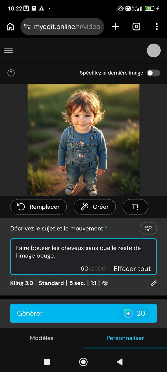 Animation en ligne avec MyEdit: avec un prompt personnalisé