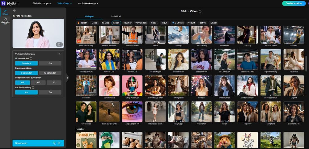 Wähle eine Vorlage für Bild-zu-Video