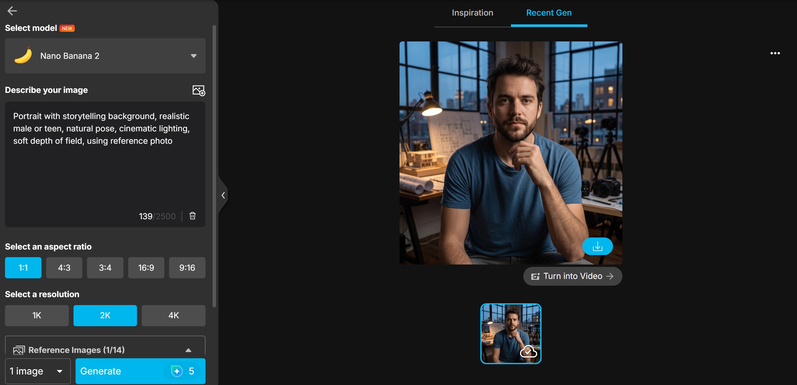 A generated boys and men portrait shown in the MyEdit results view