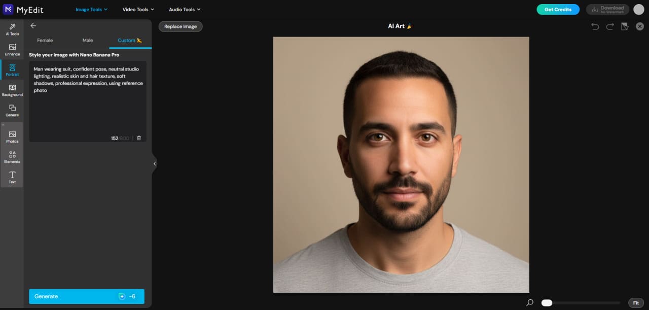 Enter portrait prompt for boys and men in MyEdit